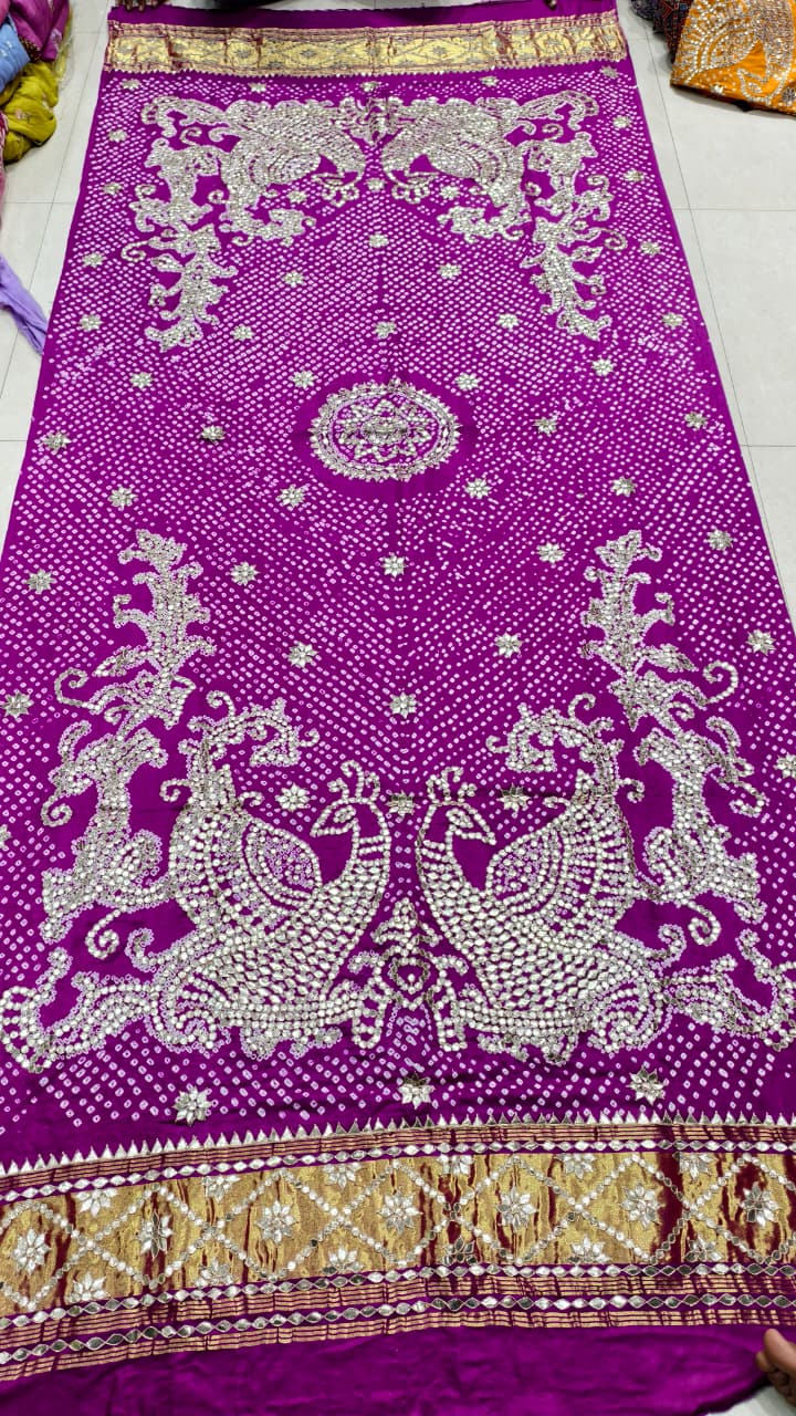 Pure Gaji Silk & Pure Georgette Hand Bandhej Dupatta