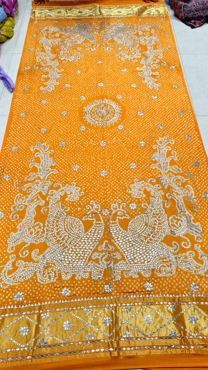 Pure Gaji Silk & Pure Georgette Hand Bandhej Dupatta