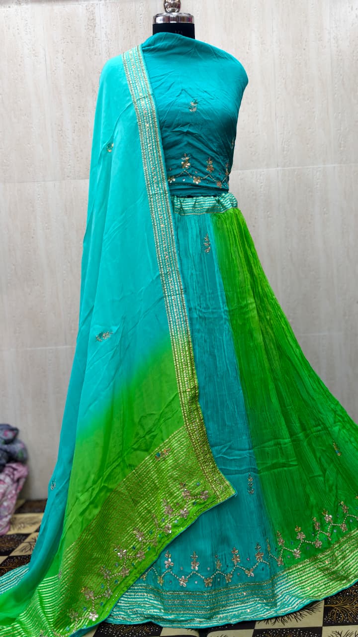 Pure H/O Silk Hand Gotta Work Lehenga Choli Set with Dupatta