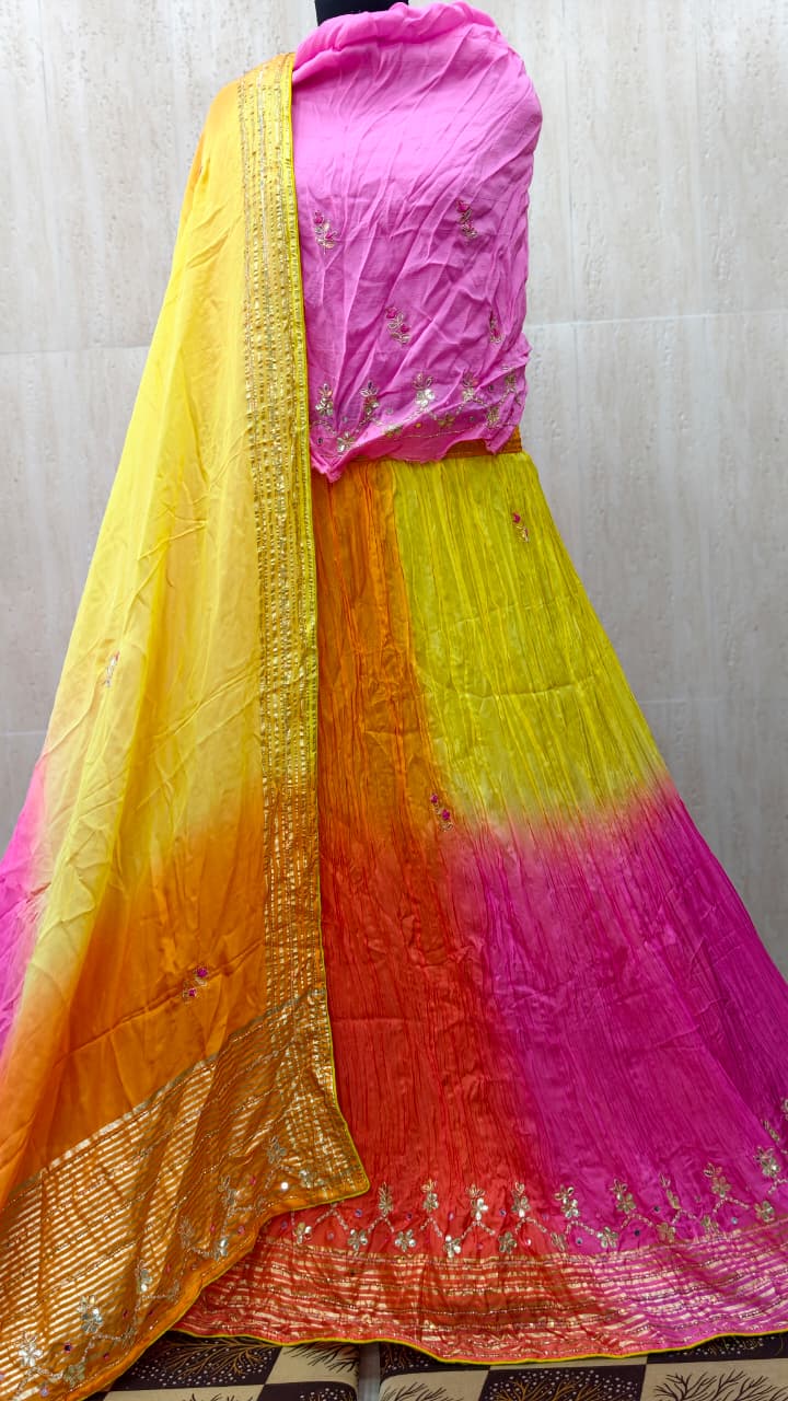Pure H/O Silk Hand Gotta Work Lehenga Choli Set with Dupatta