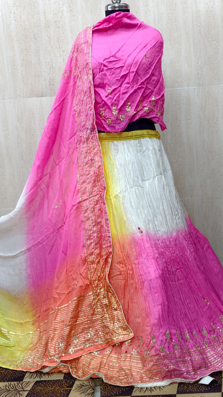 Pure H/O Silk Hand Gotta Work Lehenga Choli Set with Dupatta