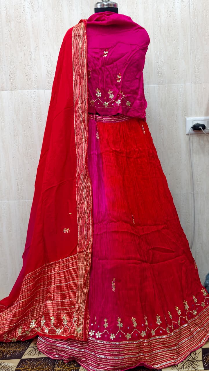 Pure H/O Silk Hand Gotta Work Lehenga Choli Set with Dupatta