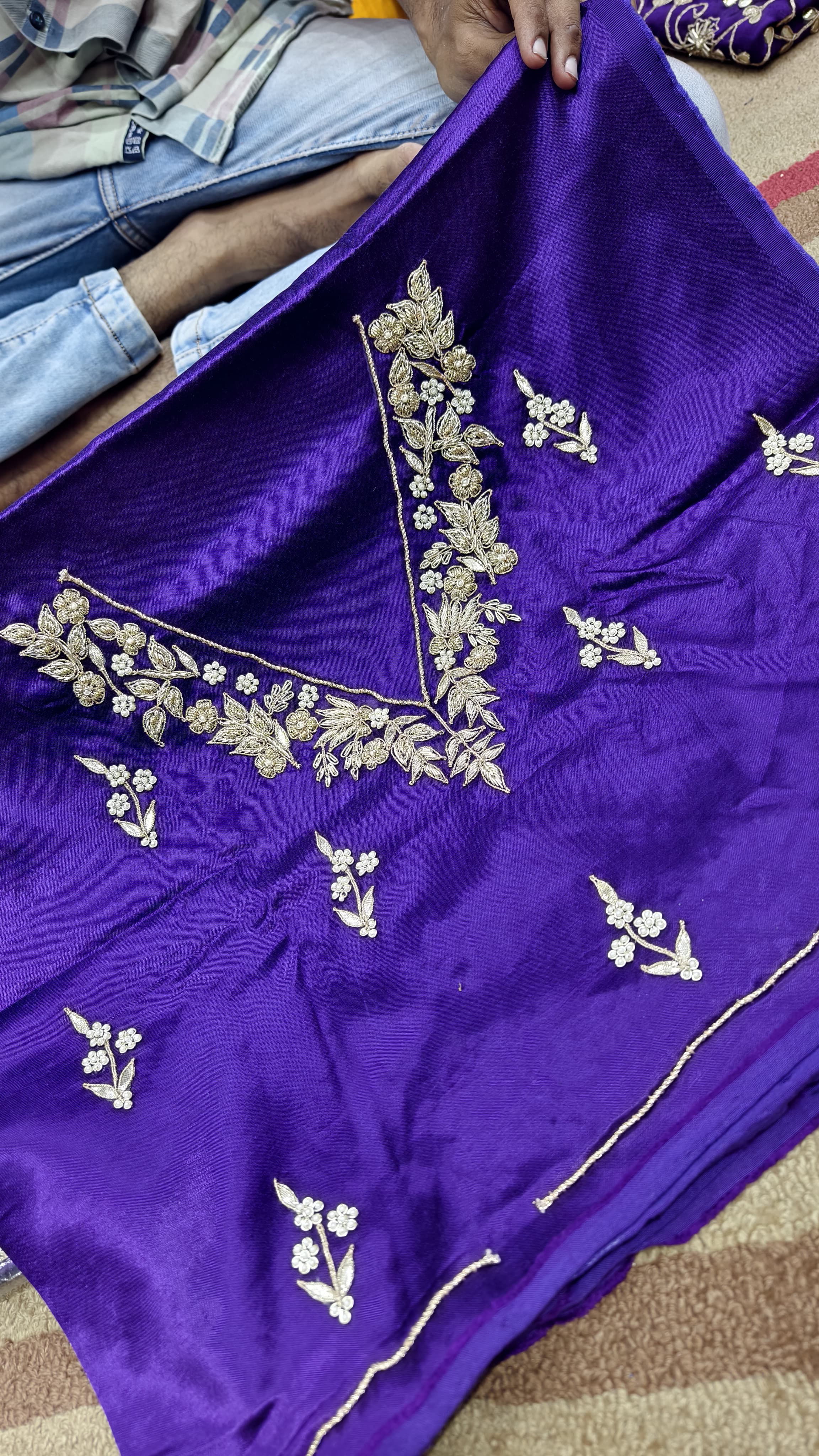 Pure Mashru Gaji Silk Blouse Piece with Pearl Jardoshi Work