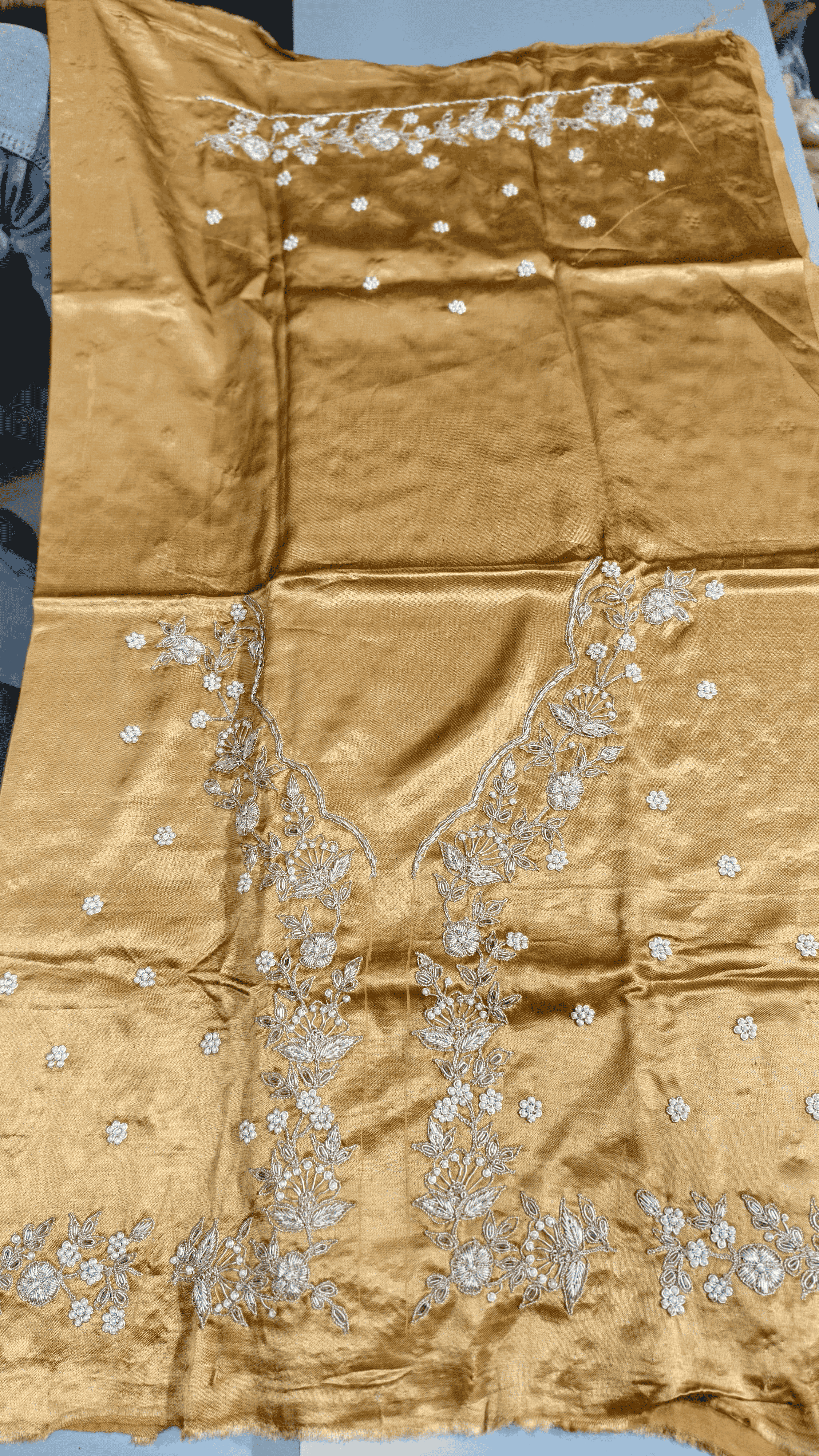 Pure Mashru Gaji Silk Blouse Piece with Pearl Jardoshi Work