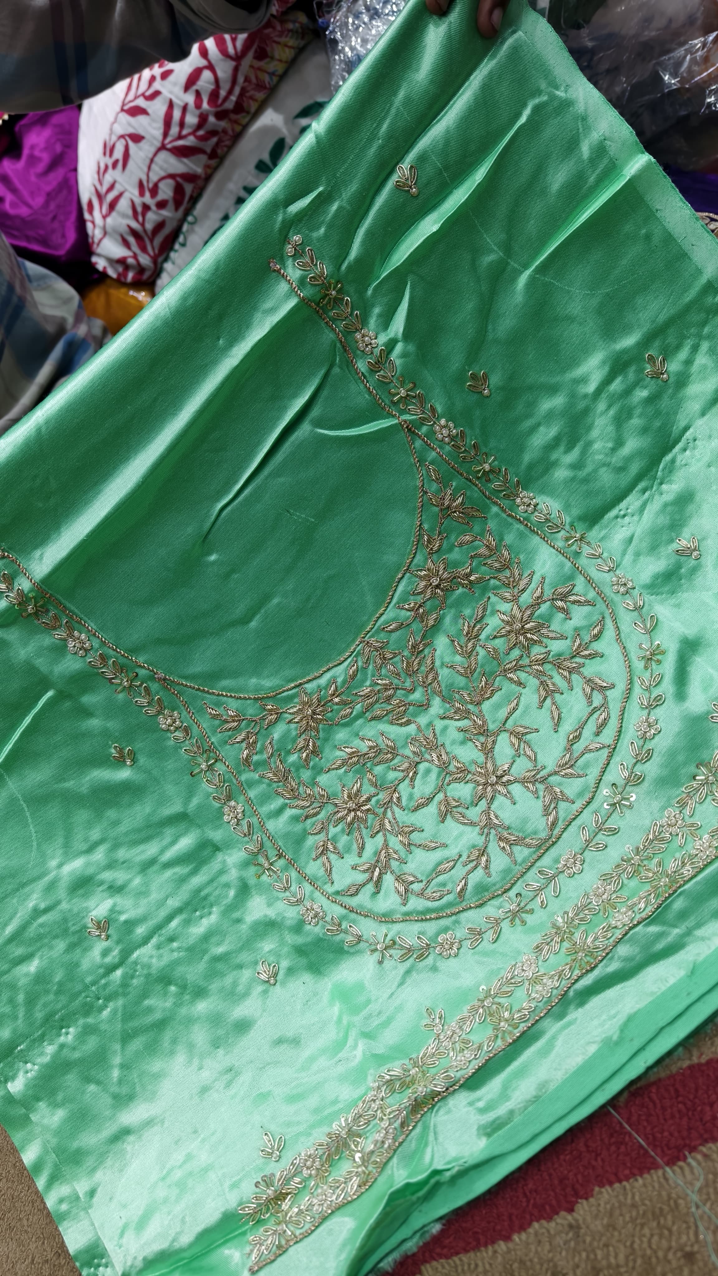 Pure Mashru Gaji Silk Blouse Piece with Pearl Jardoshi Work