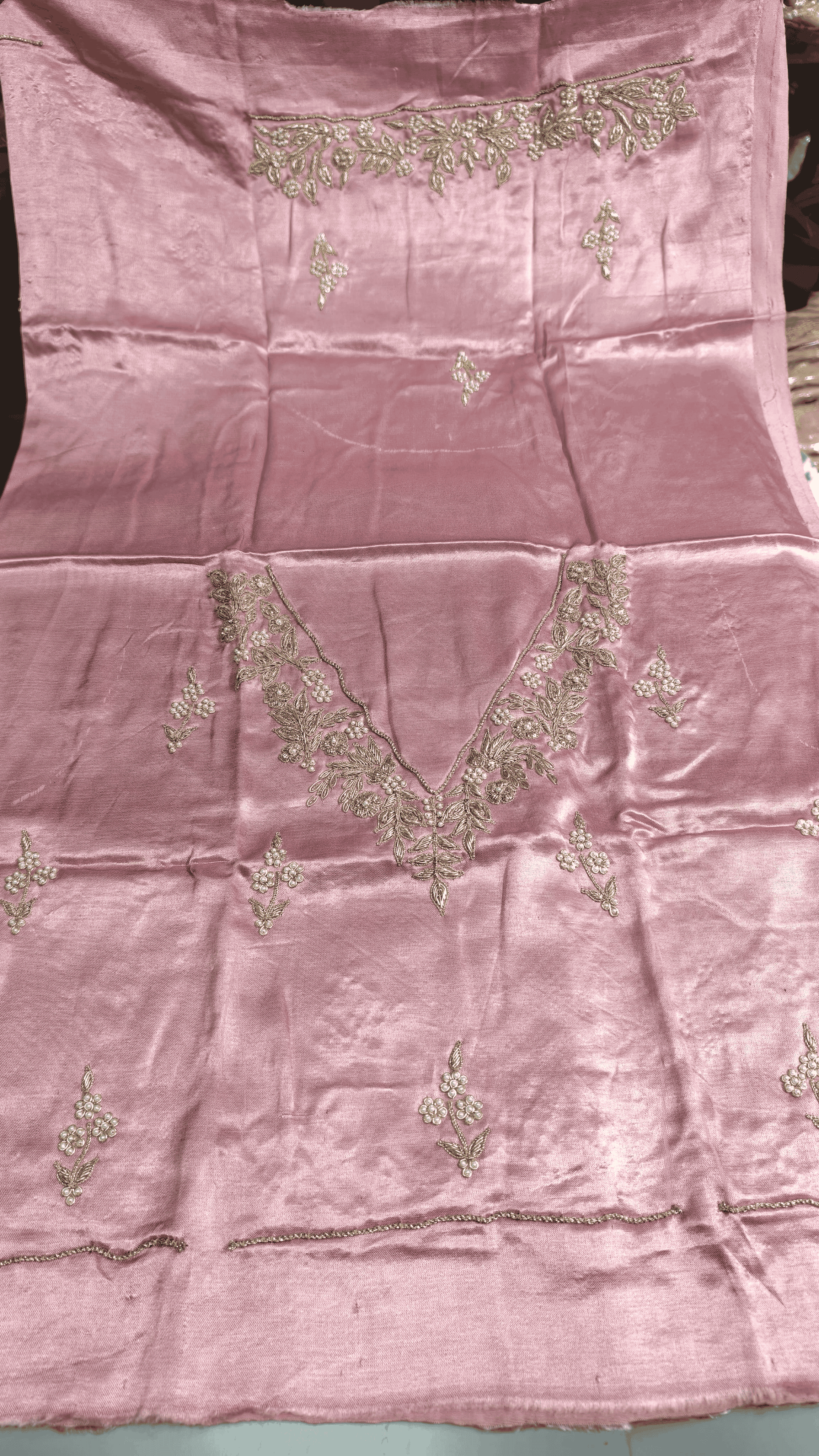 Pure Mashru Gaji Silk Blouse Piece with Pearl Jardoshi Work