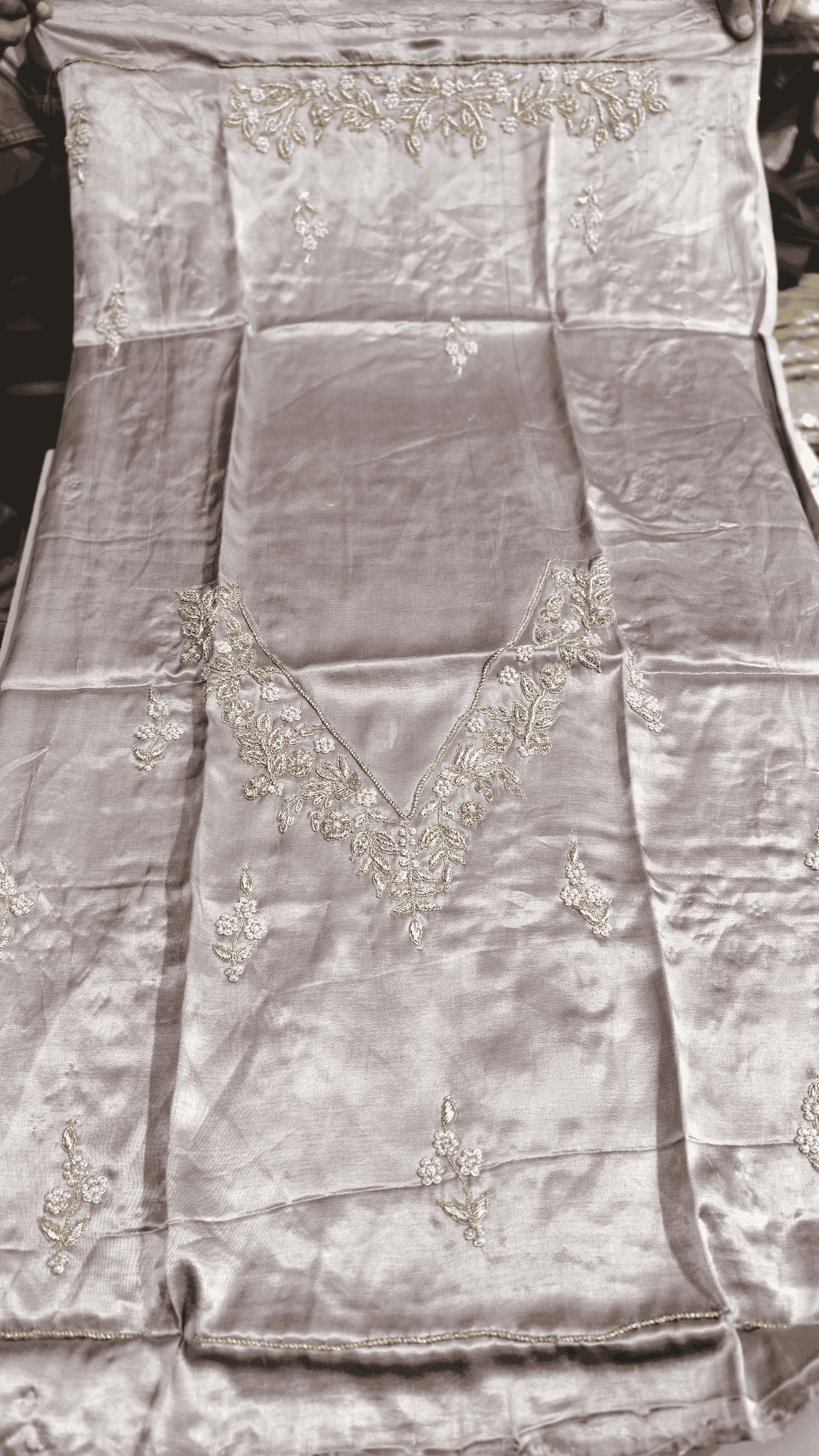 Pure Mashru Gaji Silk Blouse Piece with Pearl Jardoshi Work