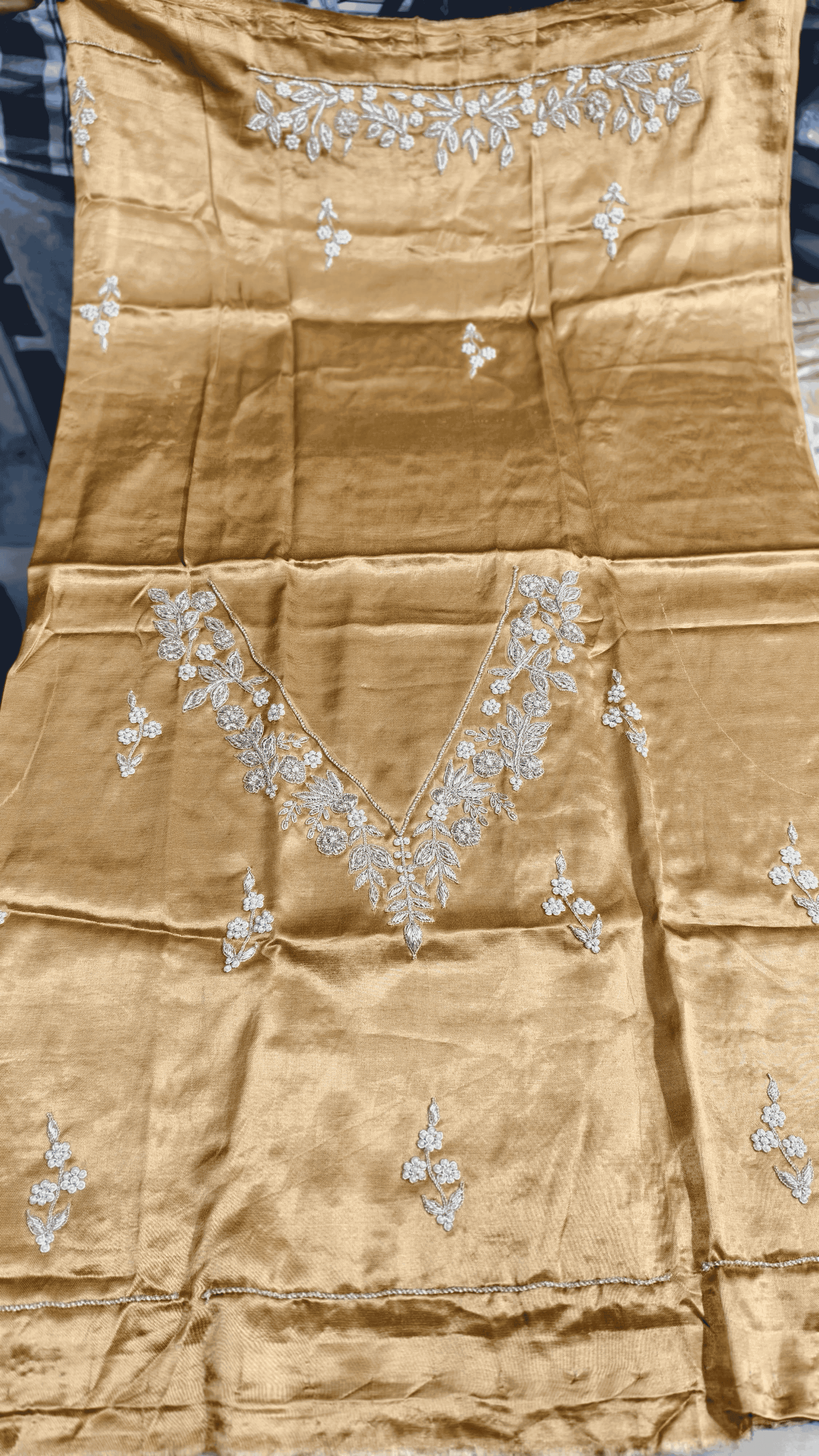Pure Mashru Gaji Silk Blouse Piece with Pearl Jardoshi Work