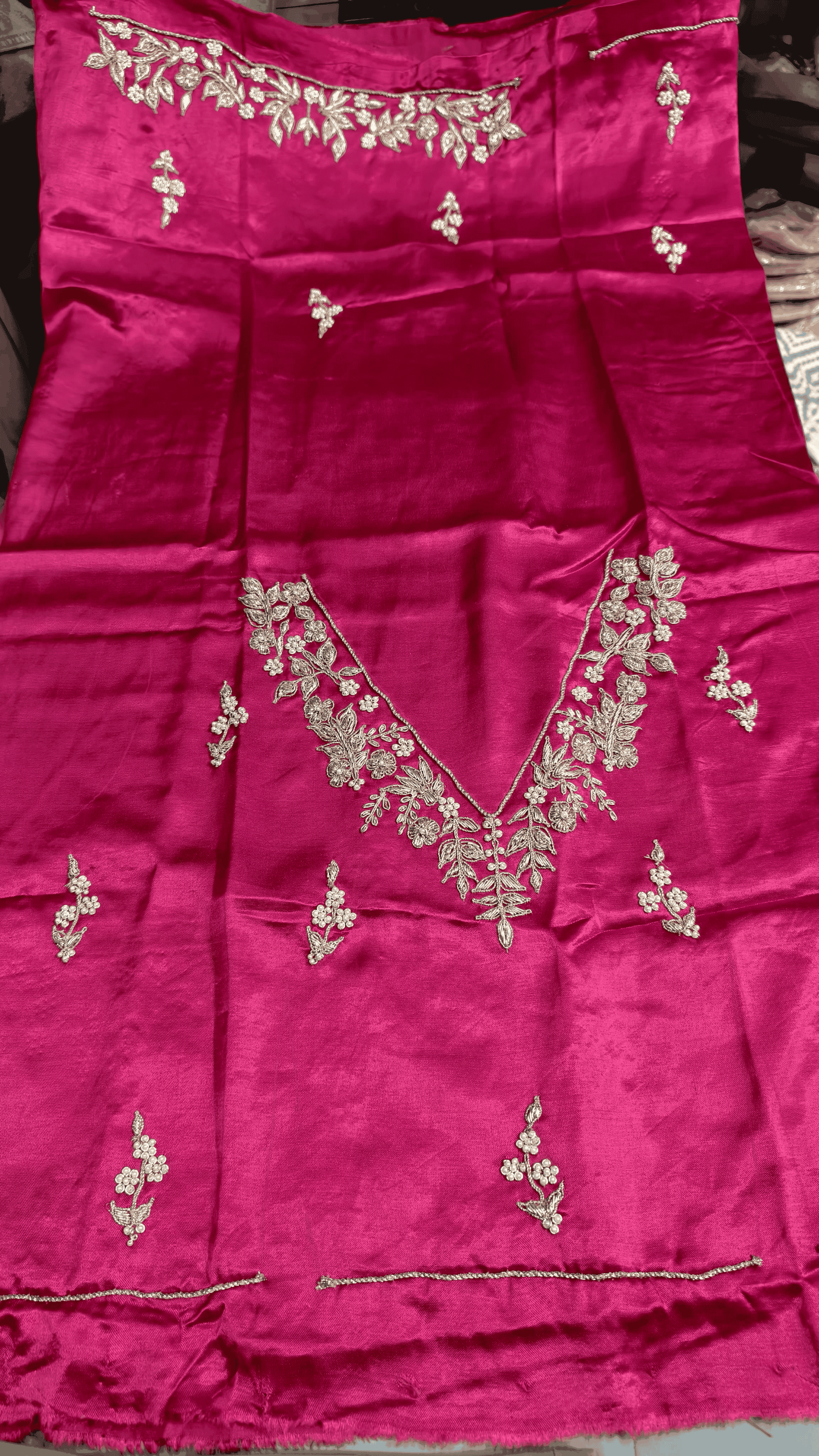 Pure Mashru Gaji Silk Blouse Piece with Pearl Jardoshi Work