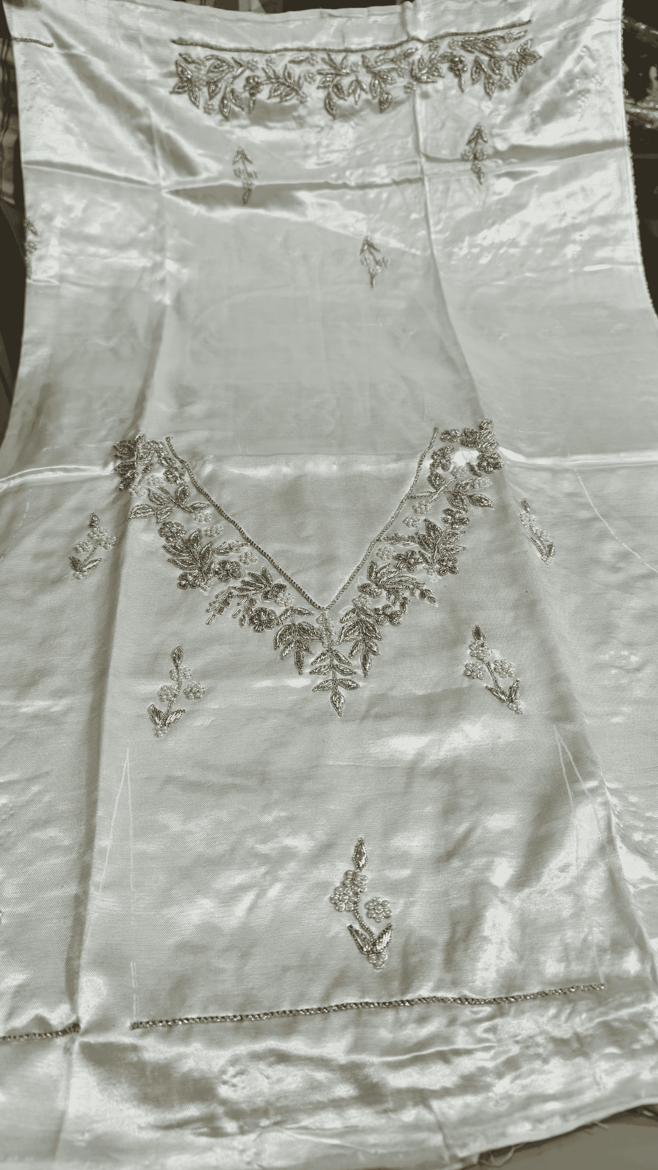 Pure Mashru Gaji Silk Blouse Piece with Pearl Jardoshi Work