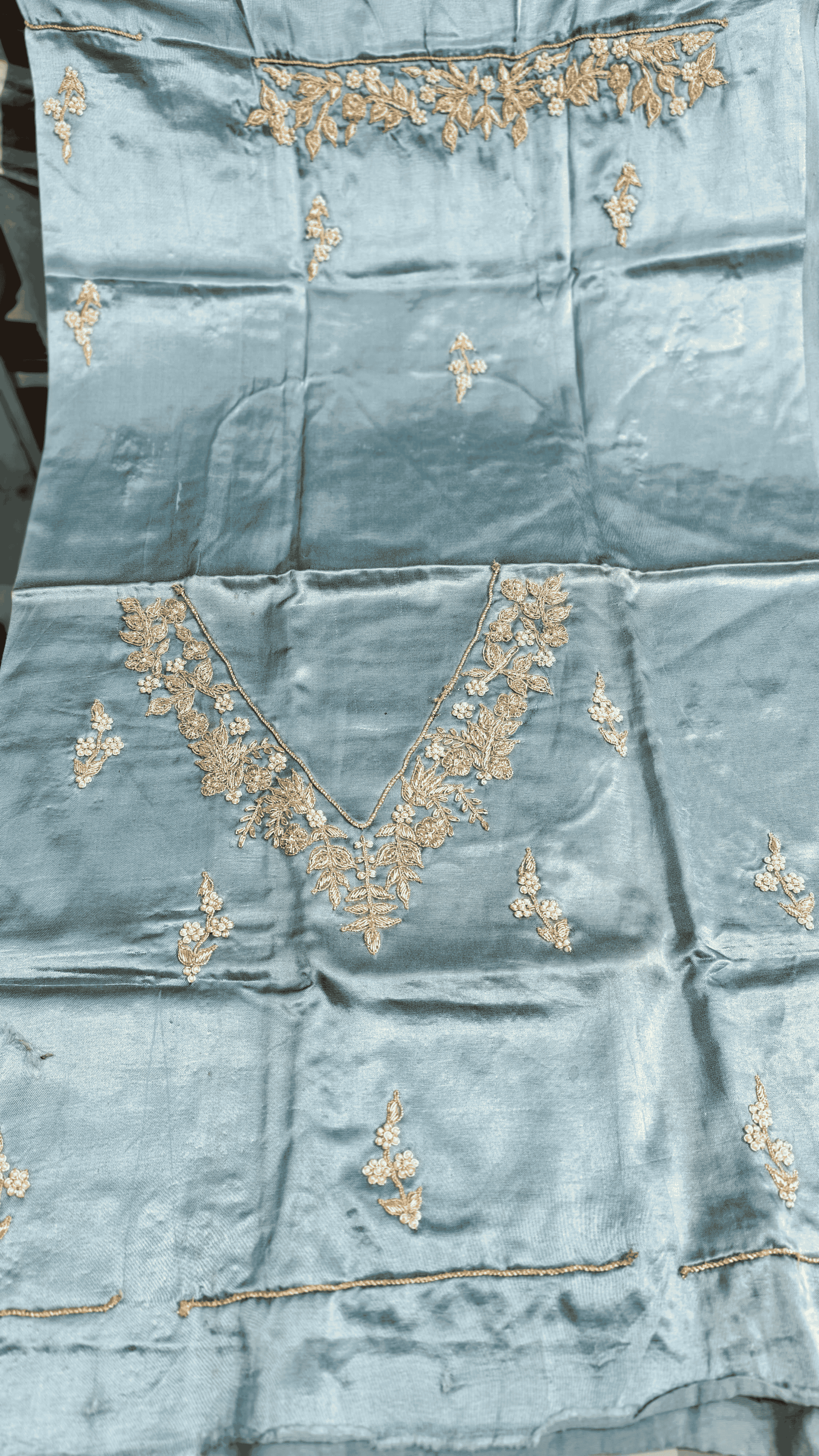 Pure Mashru Gaji Silk Blouse Piece with Pearl Jardoshi Work