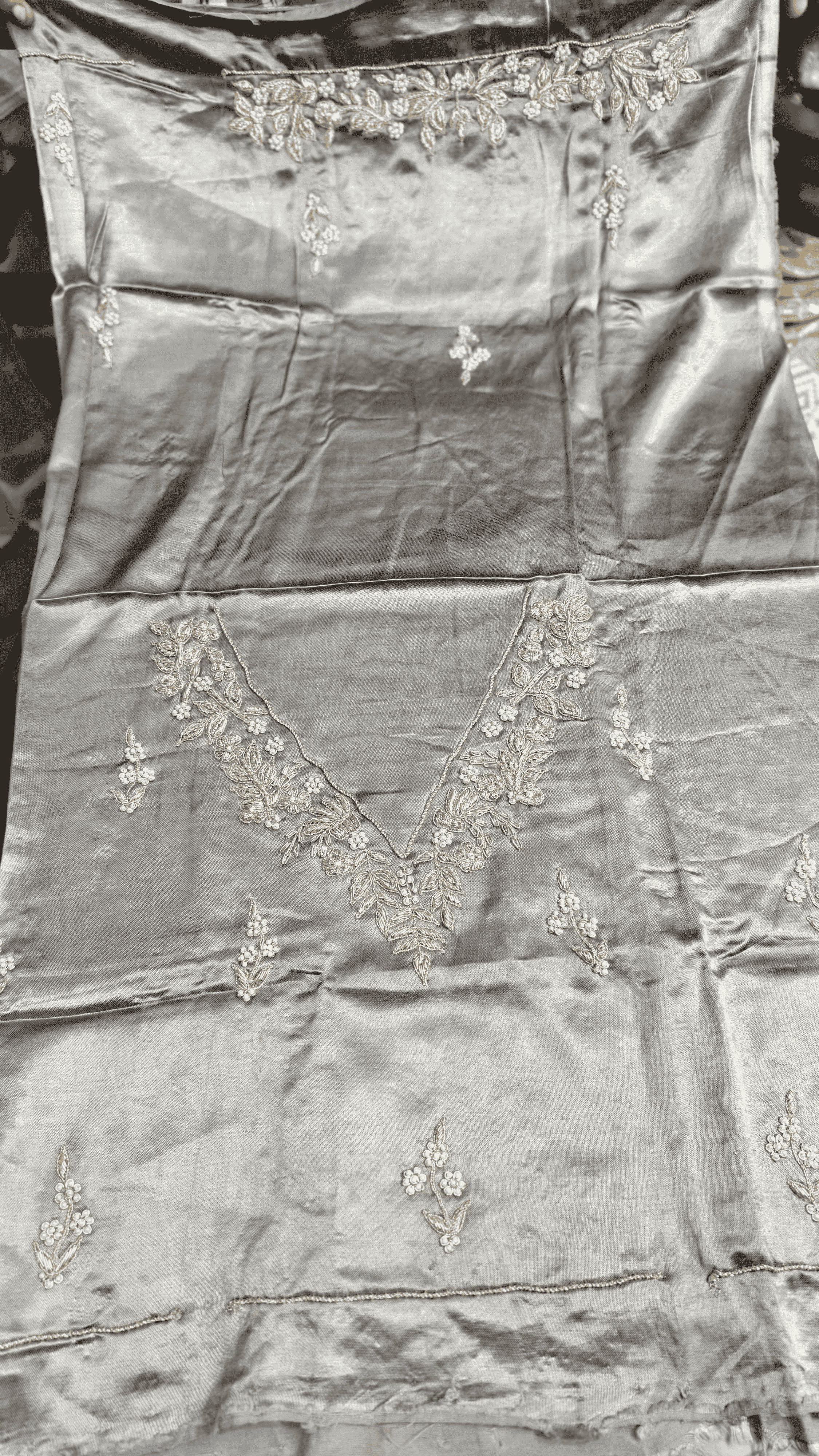 Pure Mashru Gaji Silk Blouse Piece with Pearl Jardoshi Work