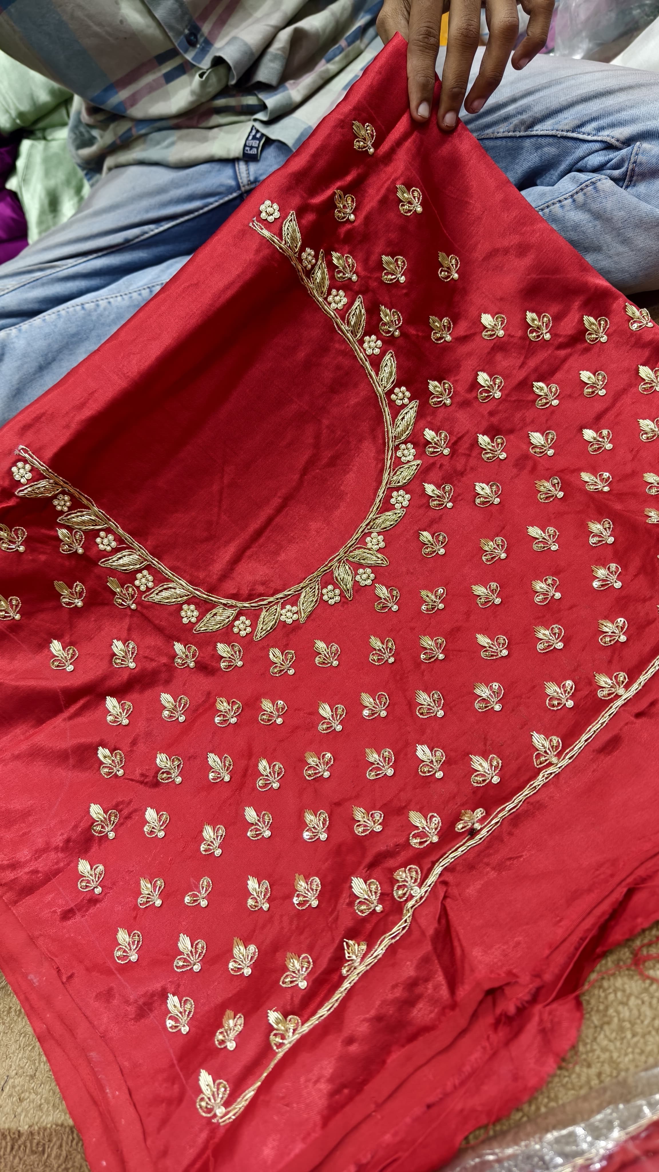 Pure Mashru Gaji Silk Blouse Piece with Pearl Jardoshi Work