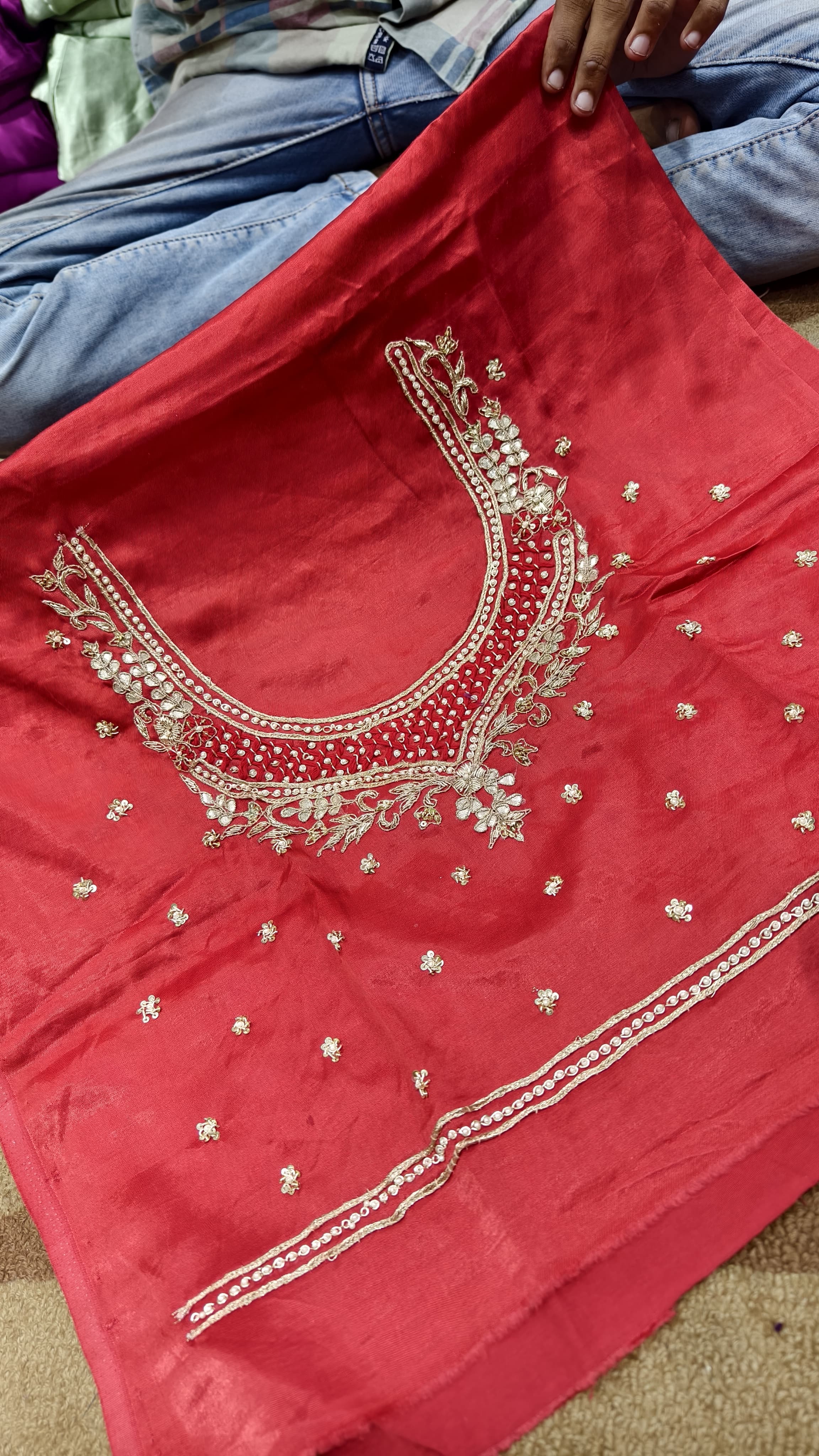 Pure Mashru Gaji Silk Blouse Piece with Pearl Jardoshi Work
