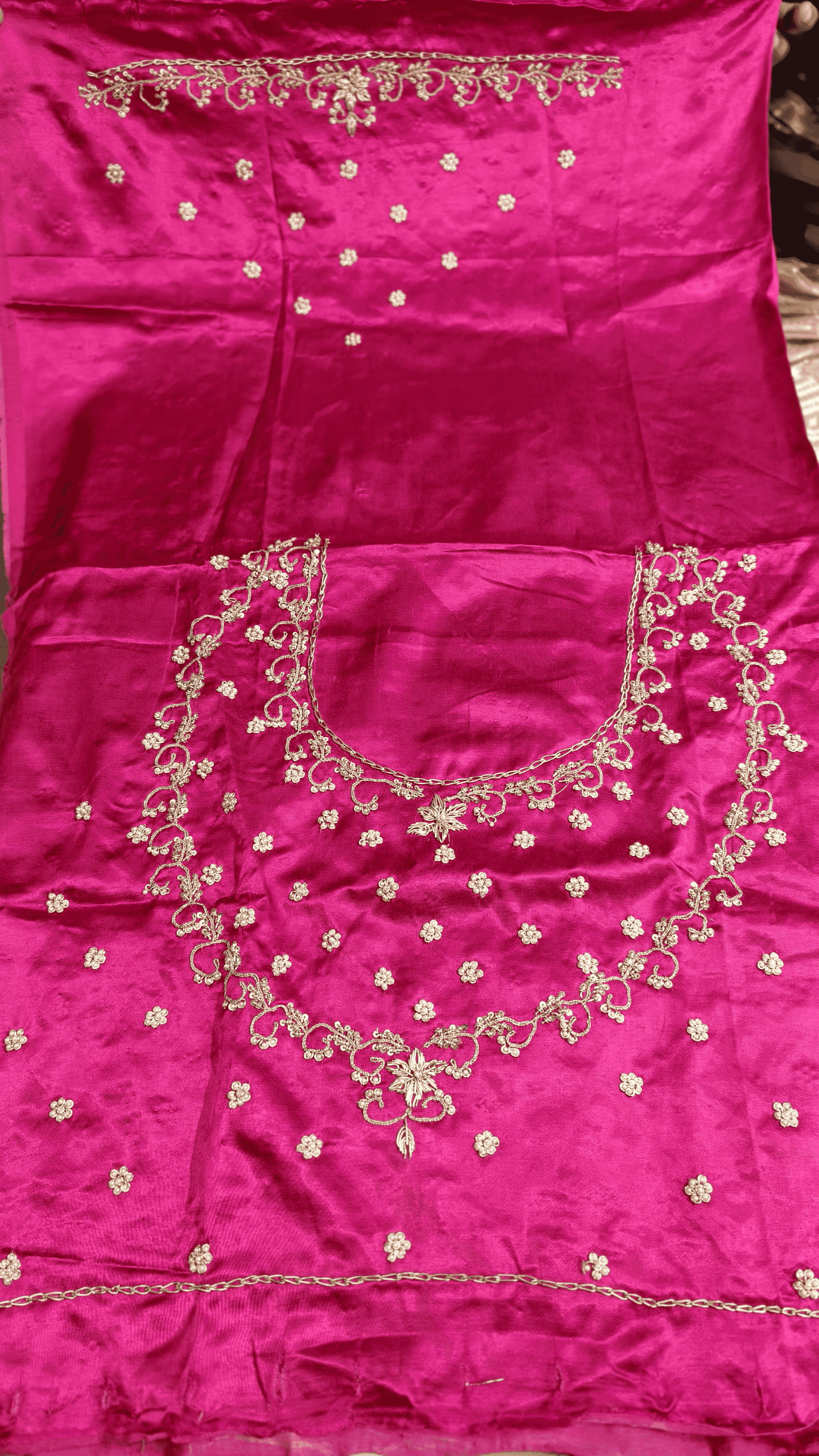 Pure Mashru Gaji Silk Blouse Piece with Pearl Jardoshi Work