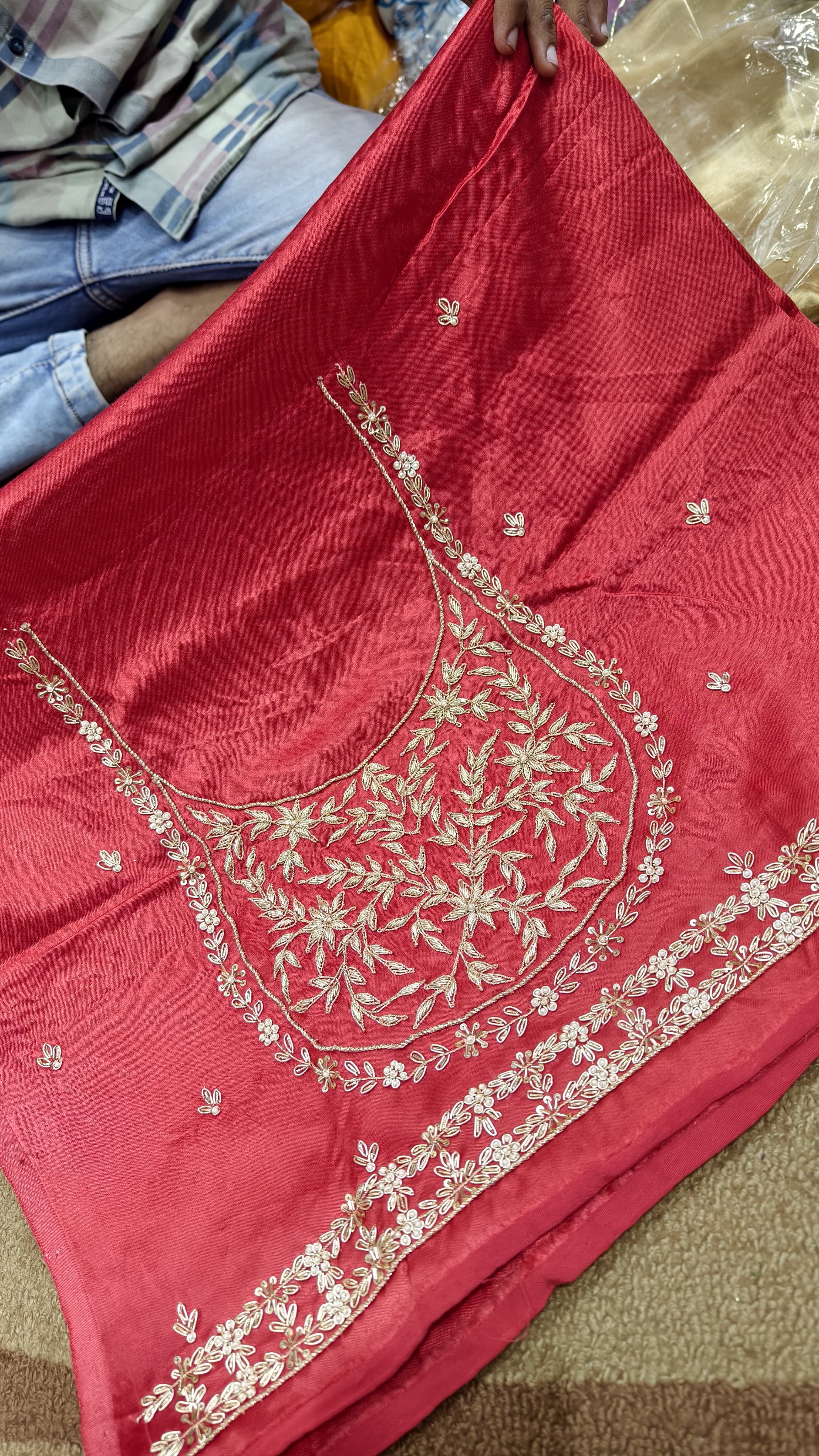 Pure Mashru Gaji Silk Blouse Piece with Pearl Jardoshi Work