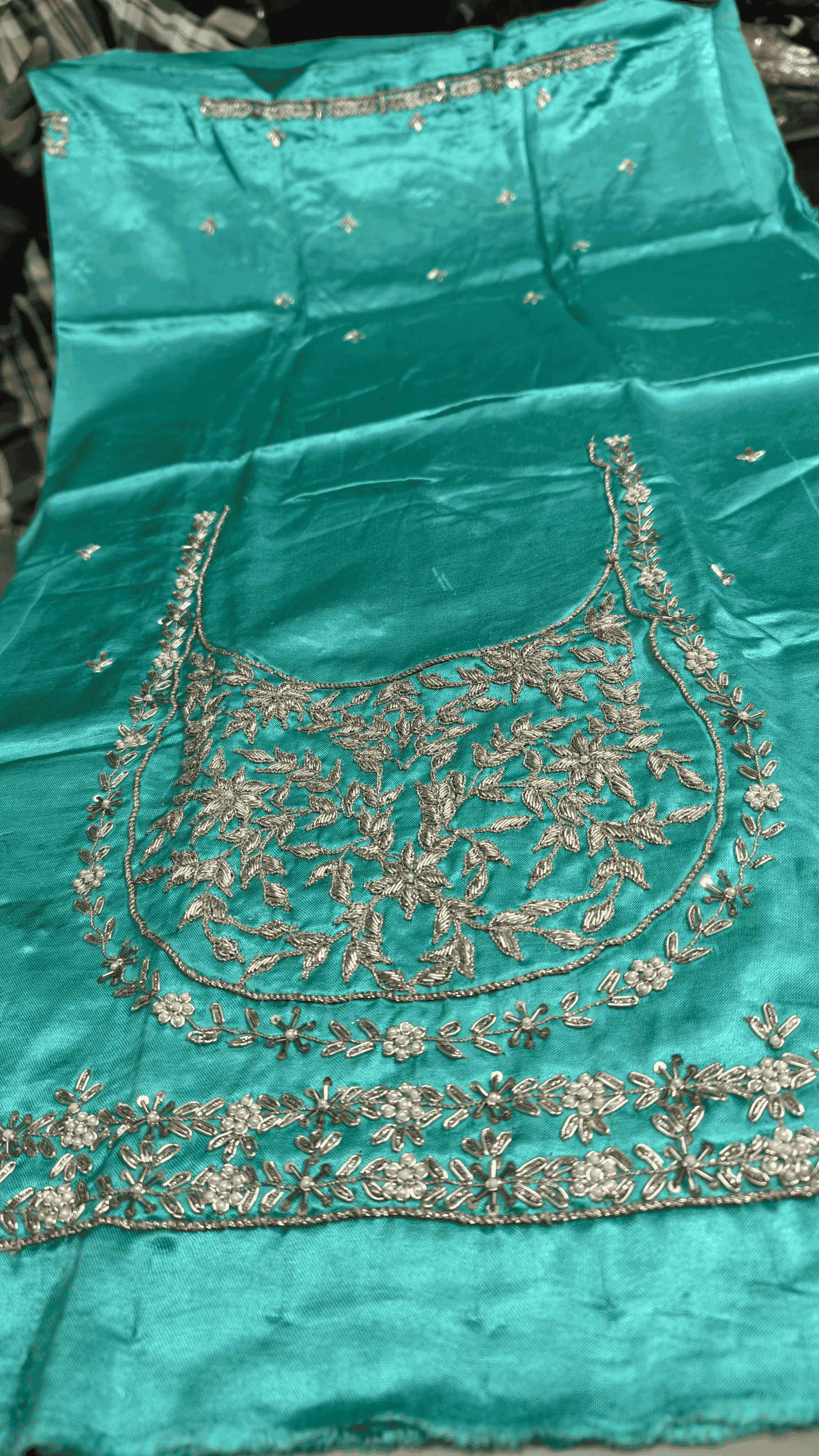 Pure Mashru Gaji Silk Blouse Piece with Pearl Jardoshi Work