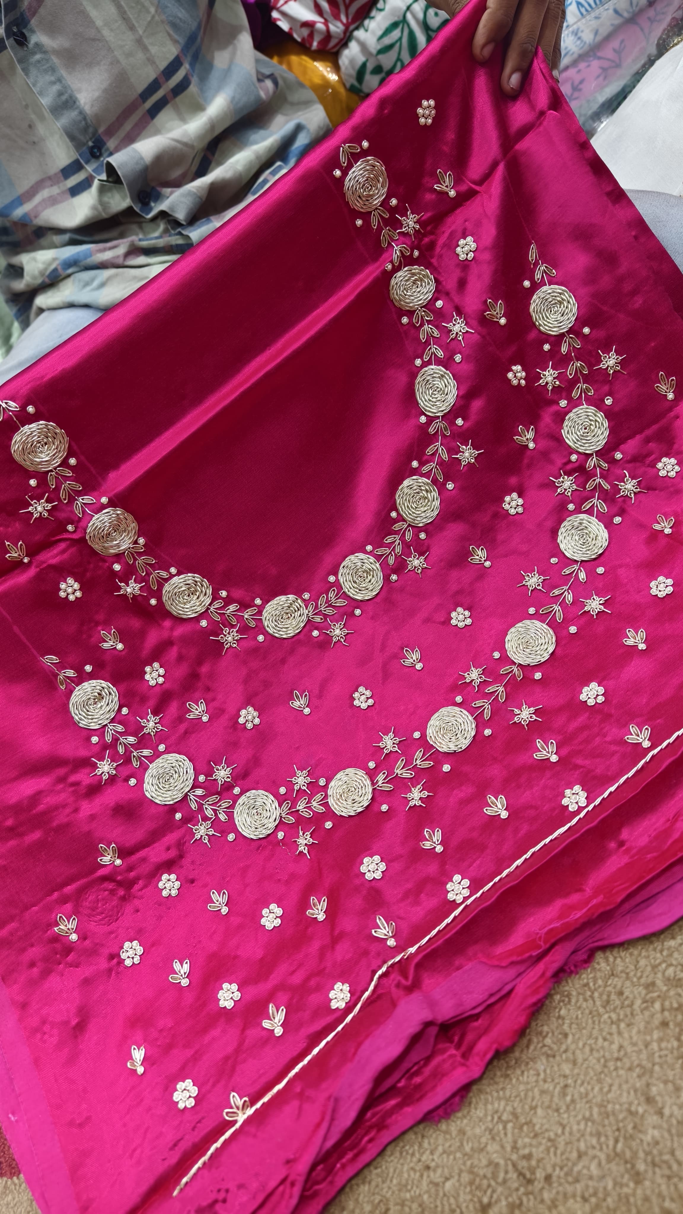 Pure Mashru Gaji Silk Blouse Piece with Pearl Jardoshi Work