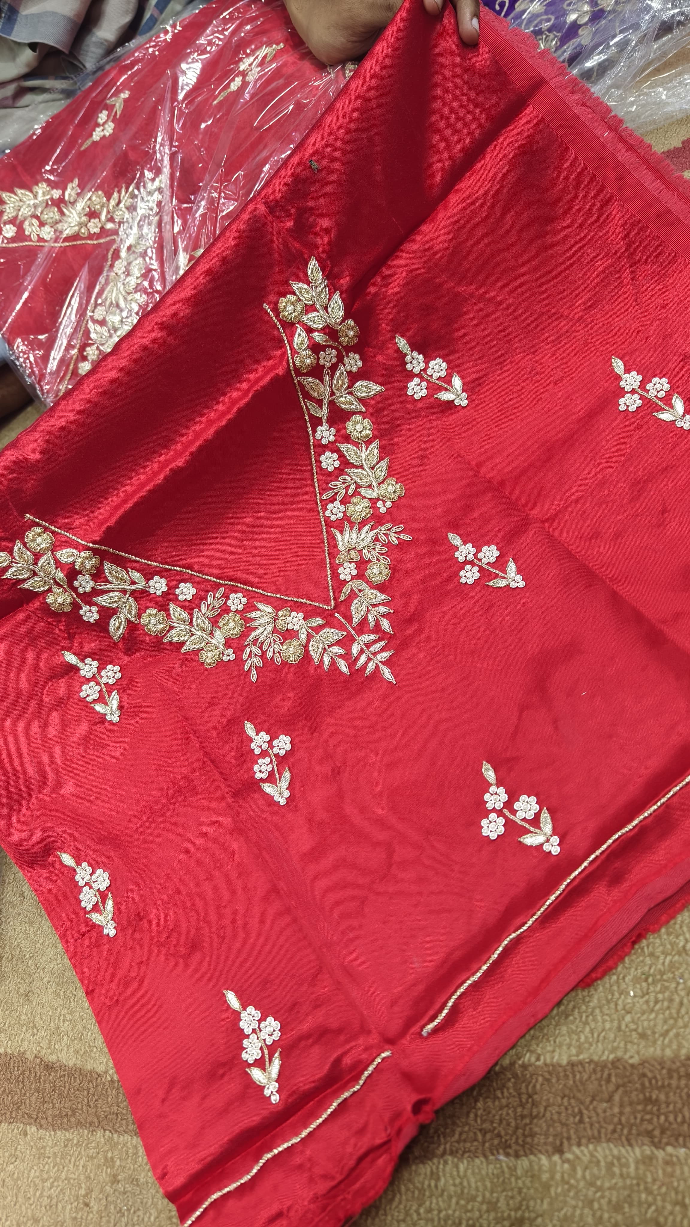 Pure Mashru Gaji Silk Blouse Piece with Pearl Jardoshi Work