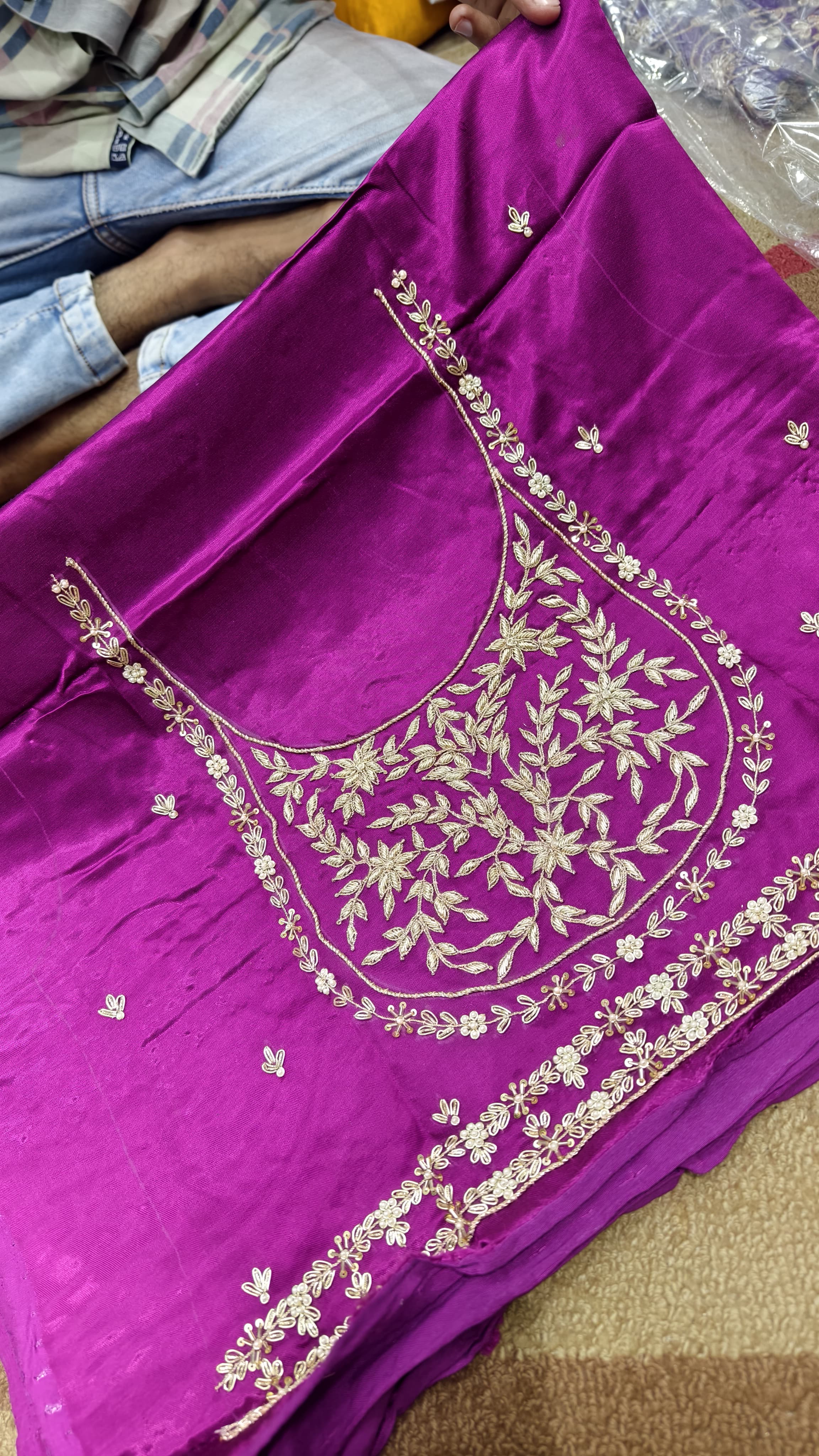 Pure Mashru Gaji Silk Blouse Piece with Pearl Jardoshi Work