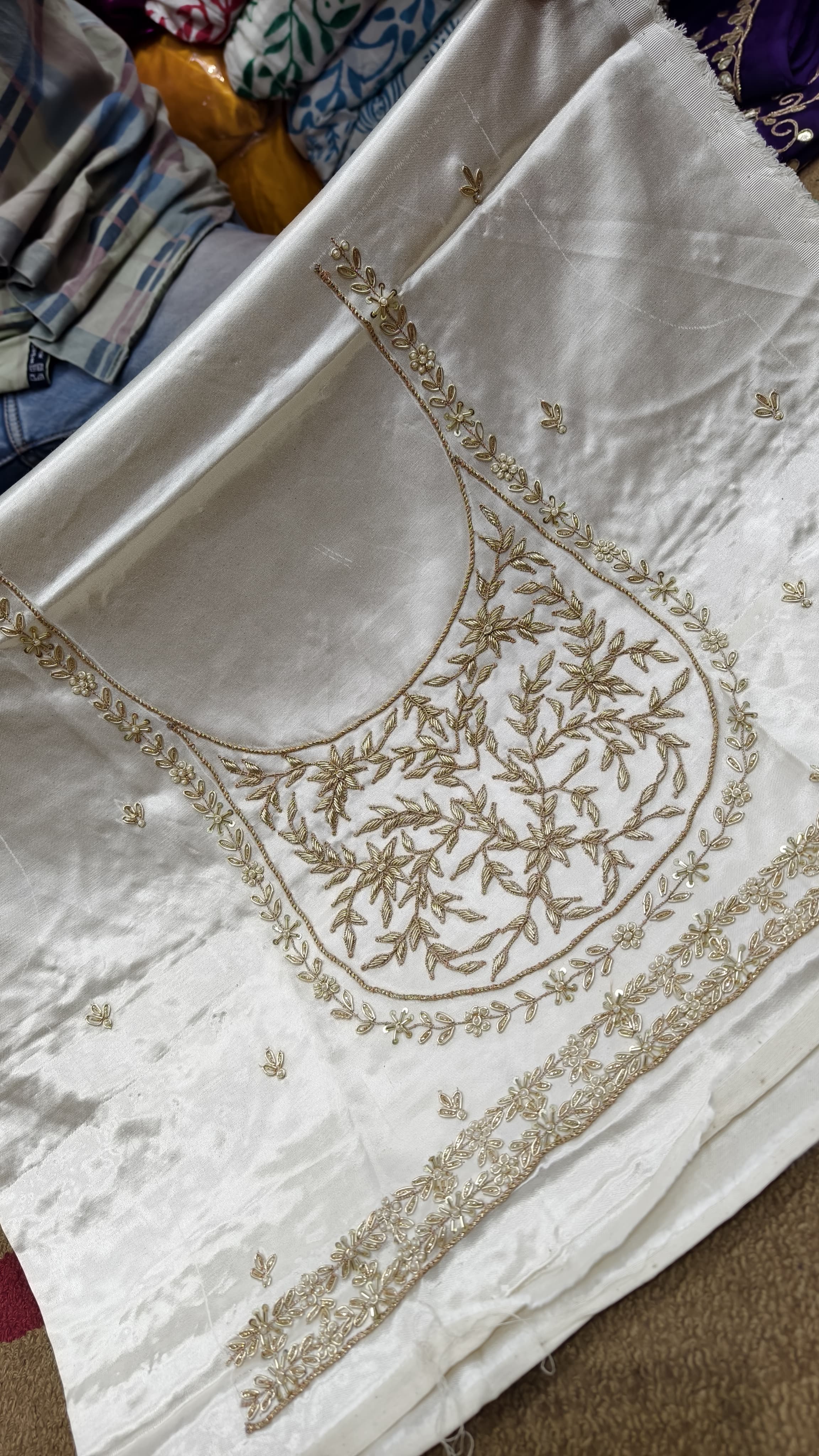 Pure Mashru Gaji Silk Blouse Piece with Pearl Jardoshi Work