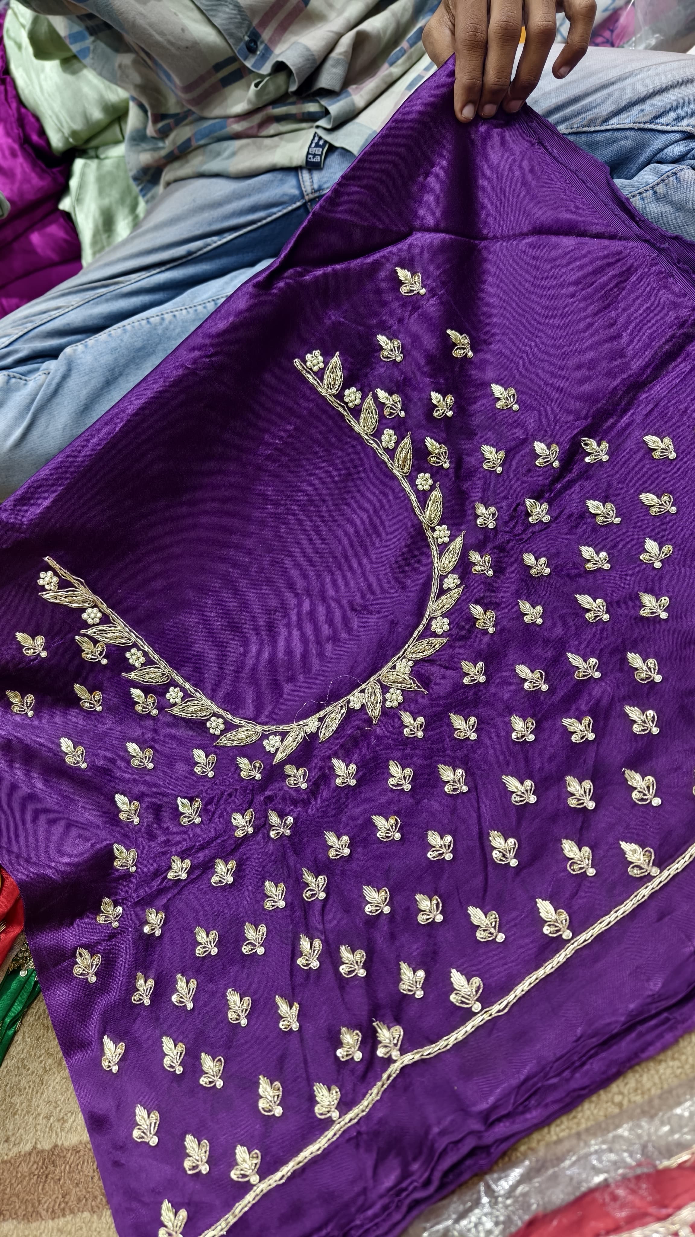 Pure Mashru Gaji Silk Blouse Piece with Pearl Jardoshi Work