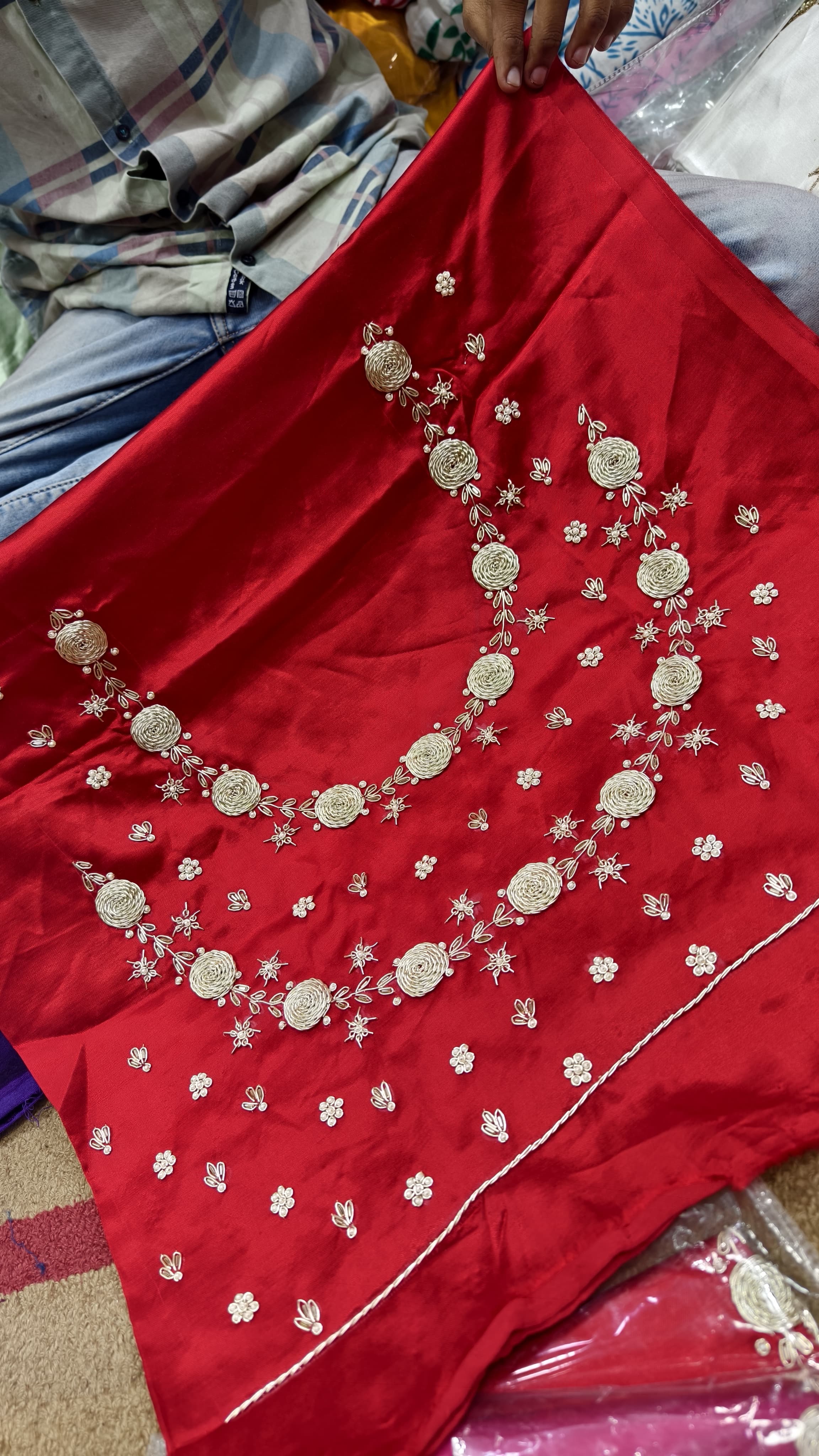 Pure Mashru Gaji Silk Blouse Piece with Pearl Jardoshi Work