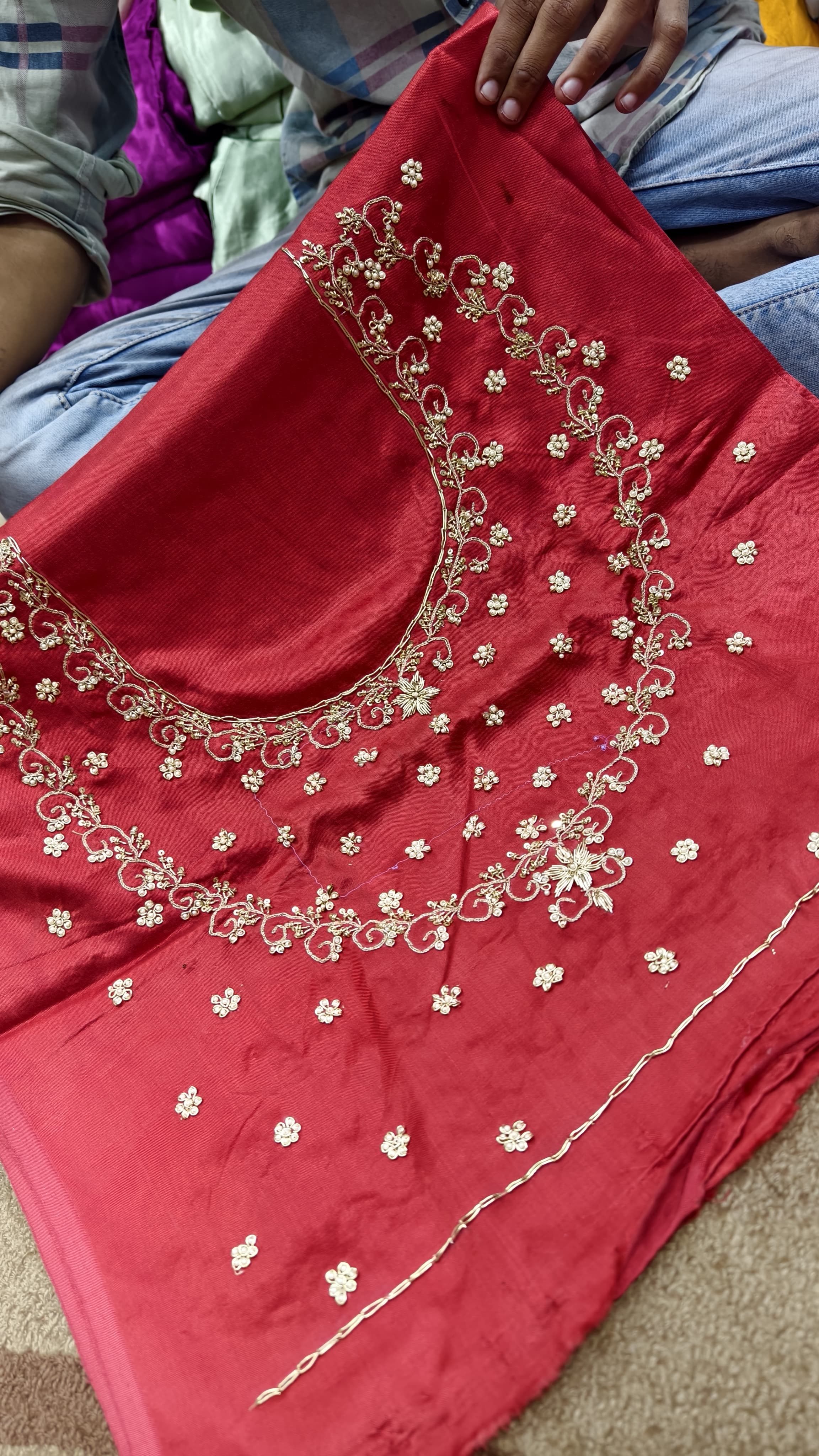 Pure Mashru Gaji Silk Blouse Piece with Pearl Jardoshi Work