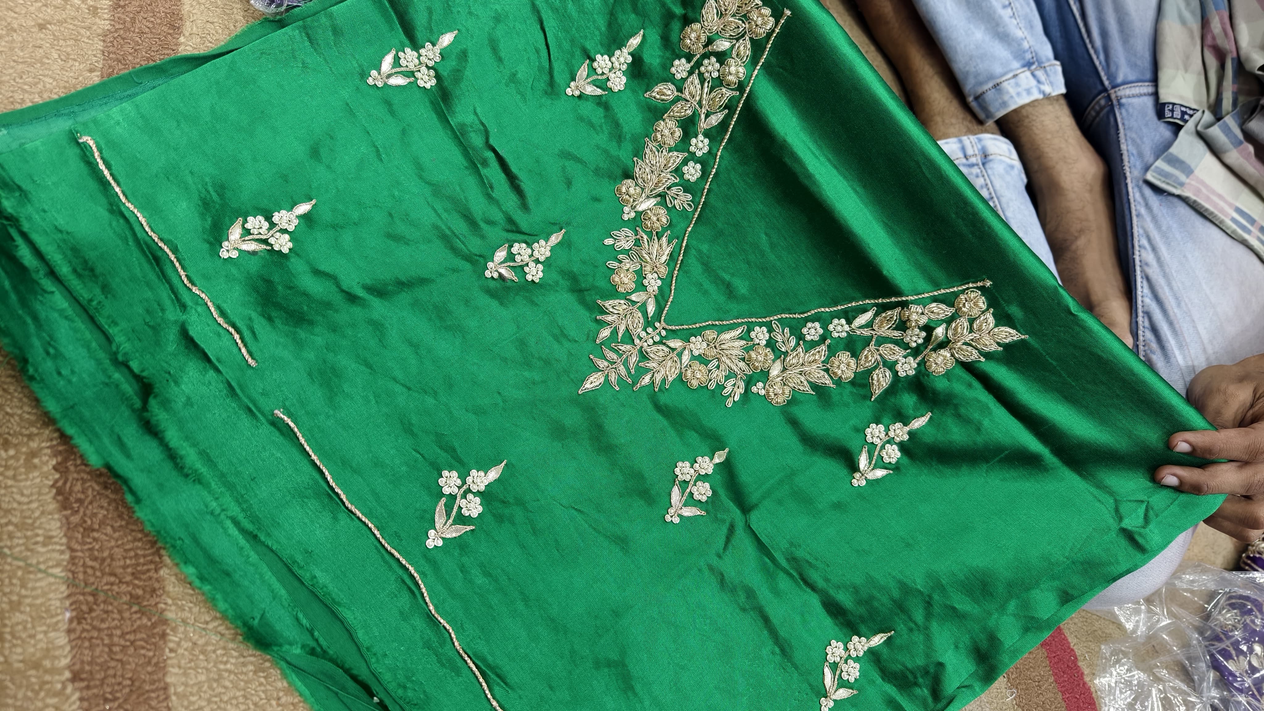 Pure Mashru Gaji Silk Blouse Piece with Pearl Jardoshi Work