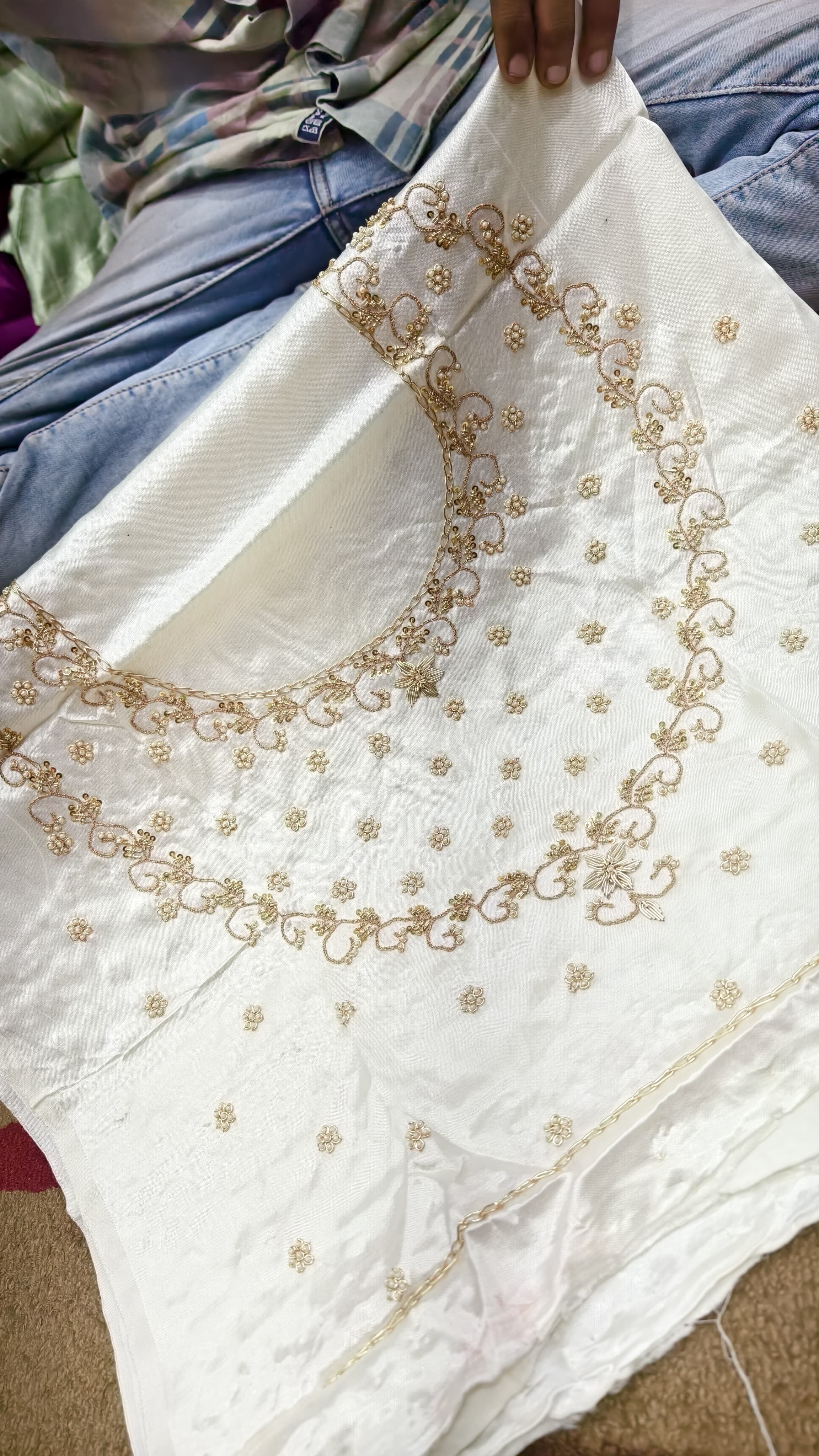 Pure Mashru Gaji Silk Blouse Piece with Pearl Jardoshi Work