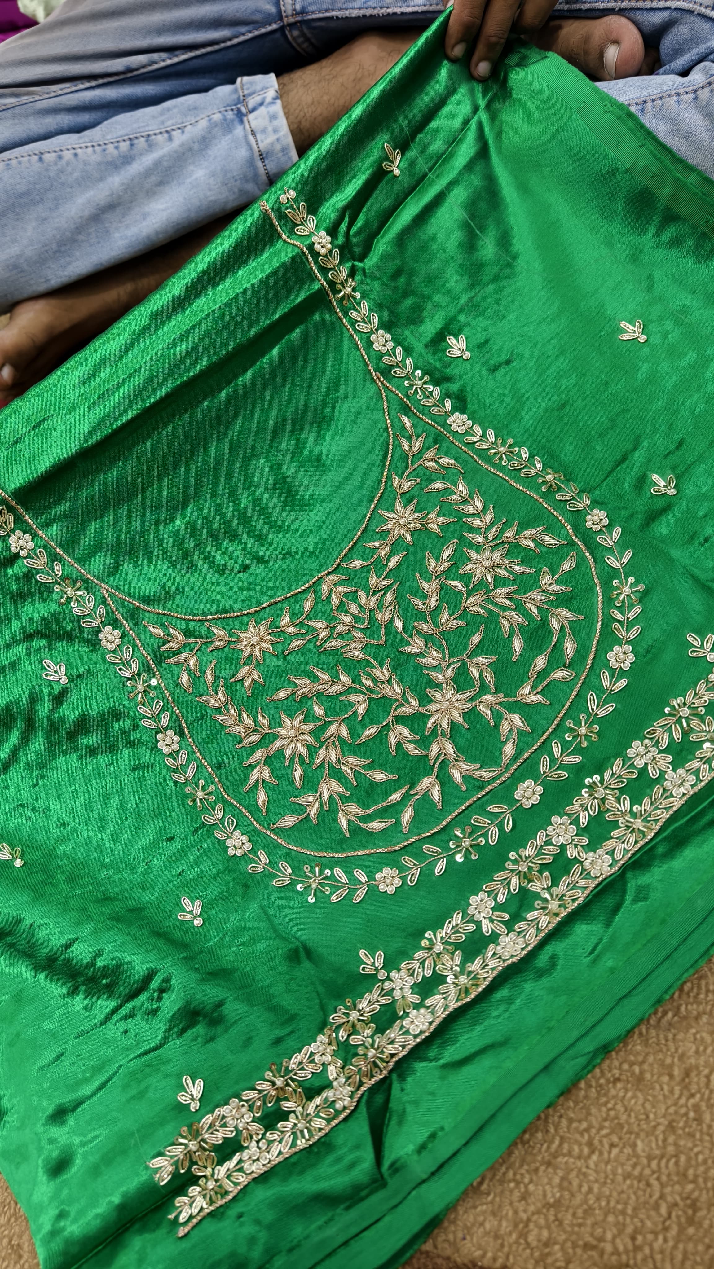 Pure Mashru Gaji Silk Blouse Piece with Pearl Jardoshi Work