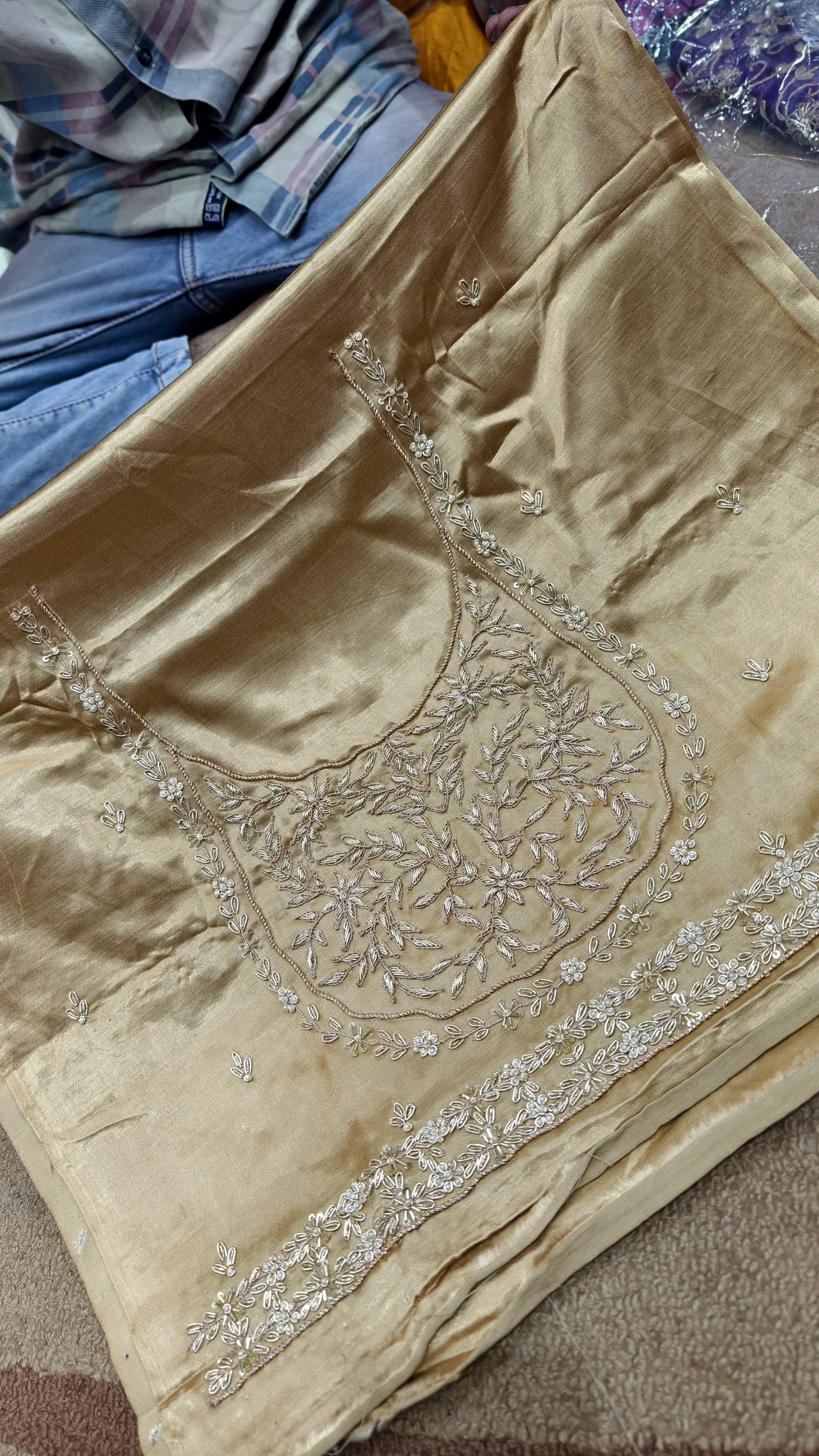 Pure Mashru Gaji Silk Blouse Piece with Pearl Jardoshi Work