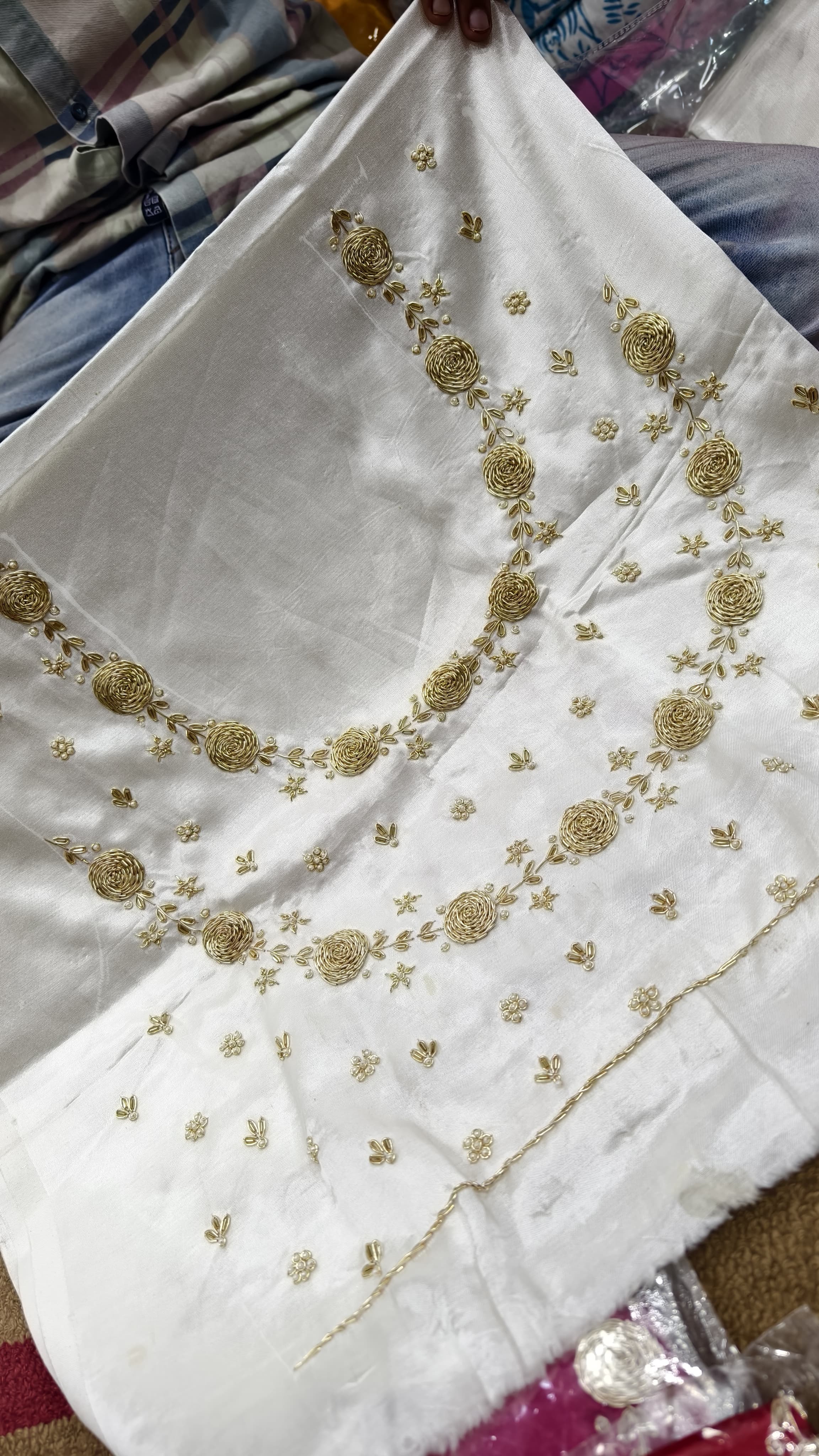 Pure Mashru Gaji Silk Blouse Piece with Pearl Jardoshi Work