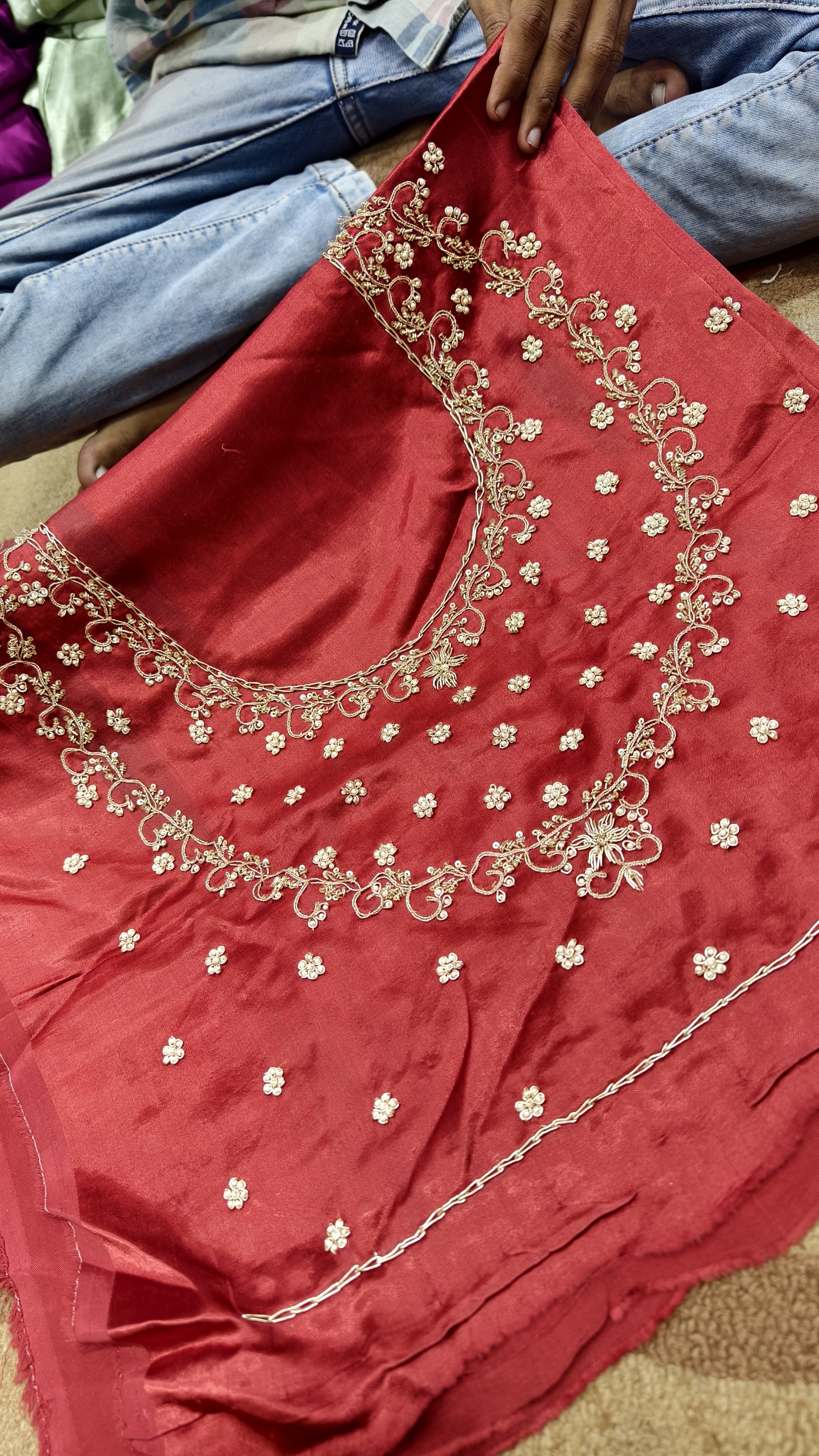 Pure Mashru Gaji Silk Blouse Piece with Pearl Jardoshi Work