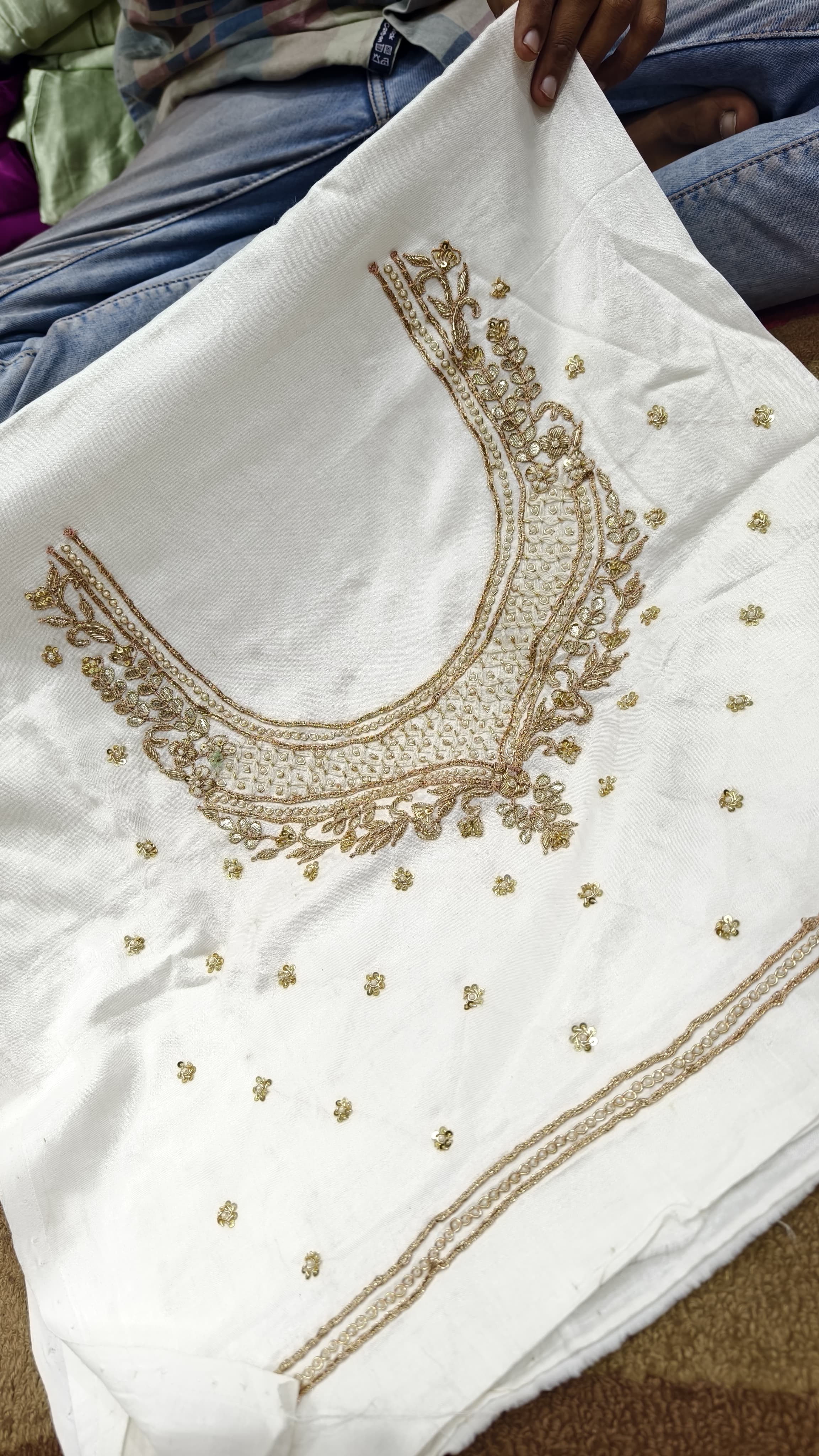 Pure Mashru Gaji Silk Blouse Piece with Pearl Jardoshi Work