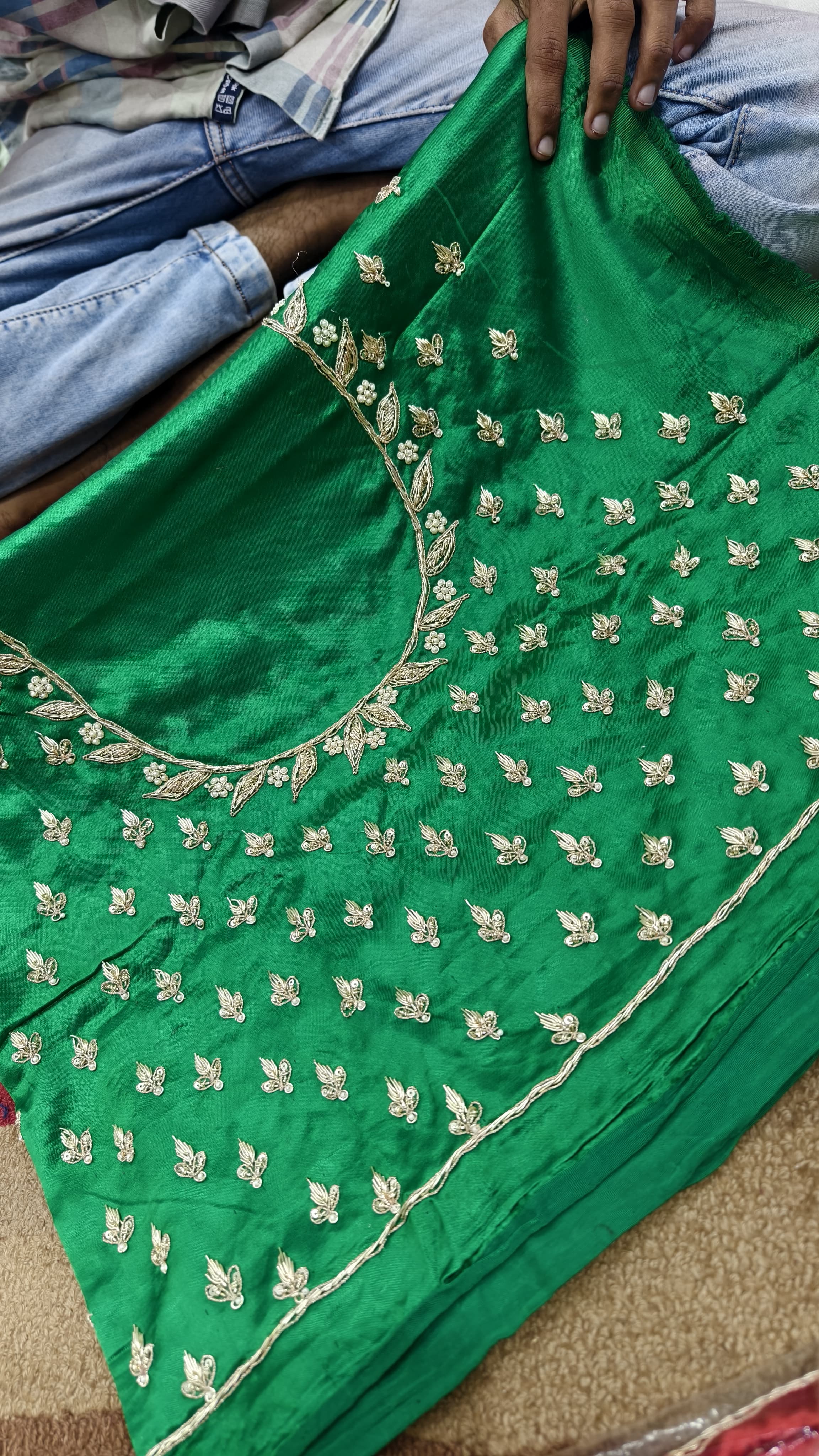 Pure Mashru Gaji Silk Blouse Piece with Pearl Jardoshi Work