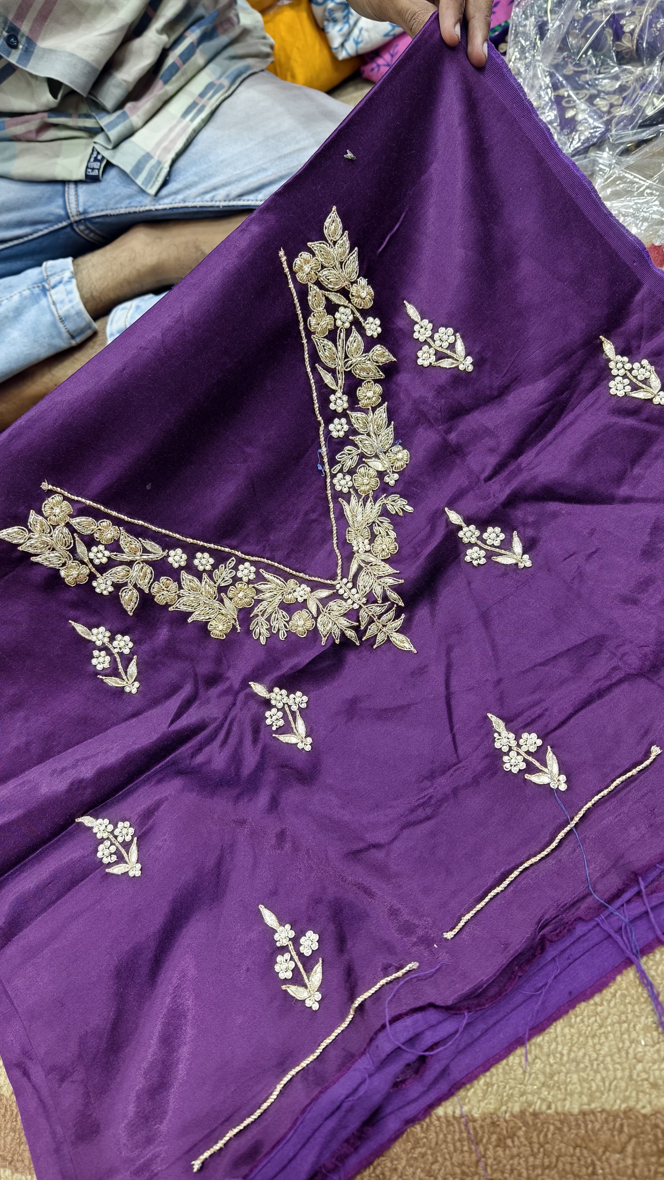 Pure Mashru Gaji Silk Blouse Piece with Pearl Jardoshi Work