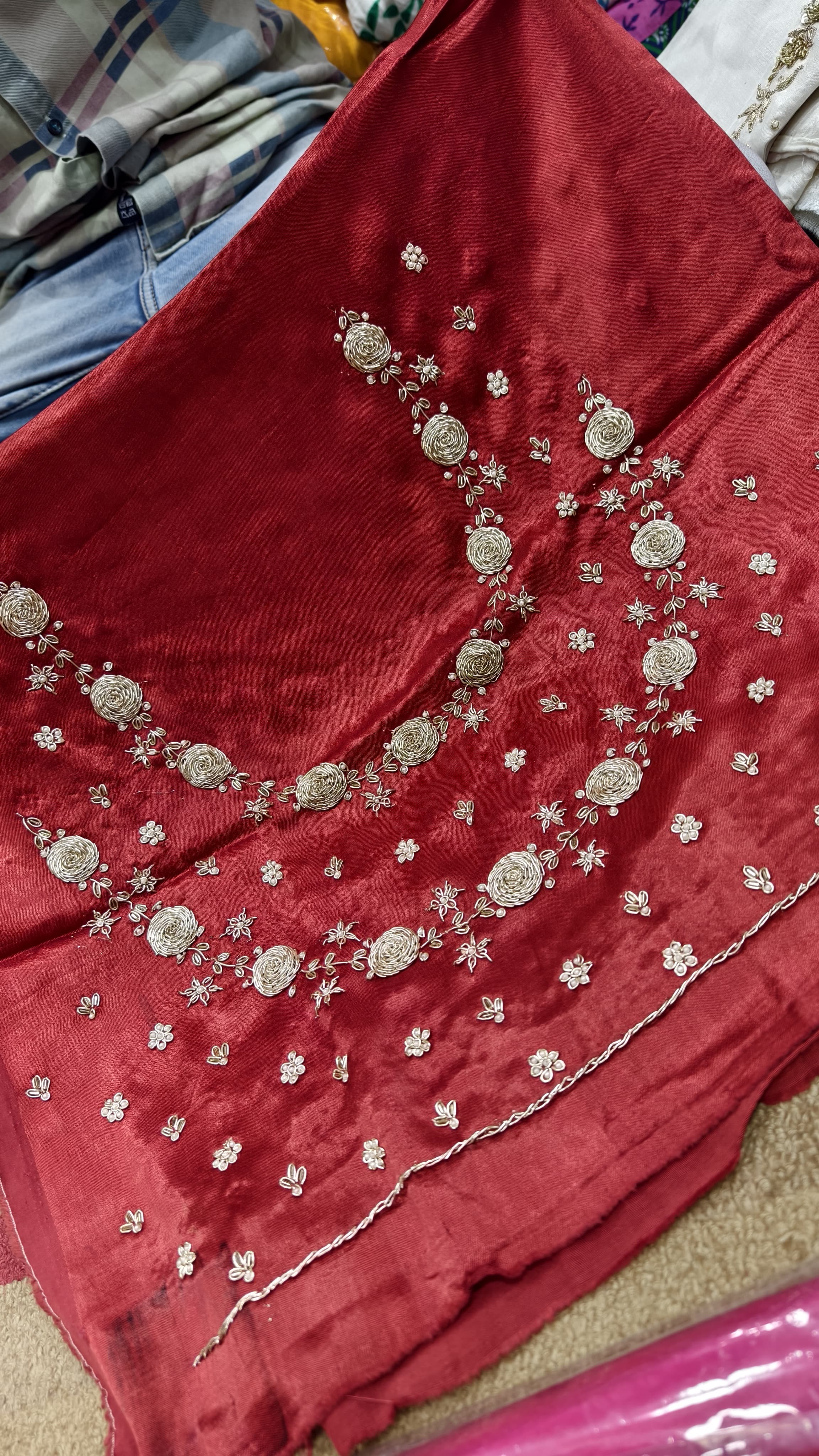 Pure Mashru Gaji Silk Blouse Piece with Pearl Jardoshi Work