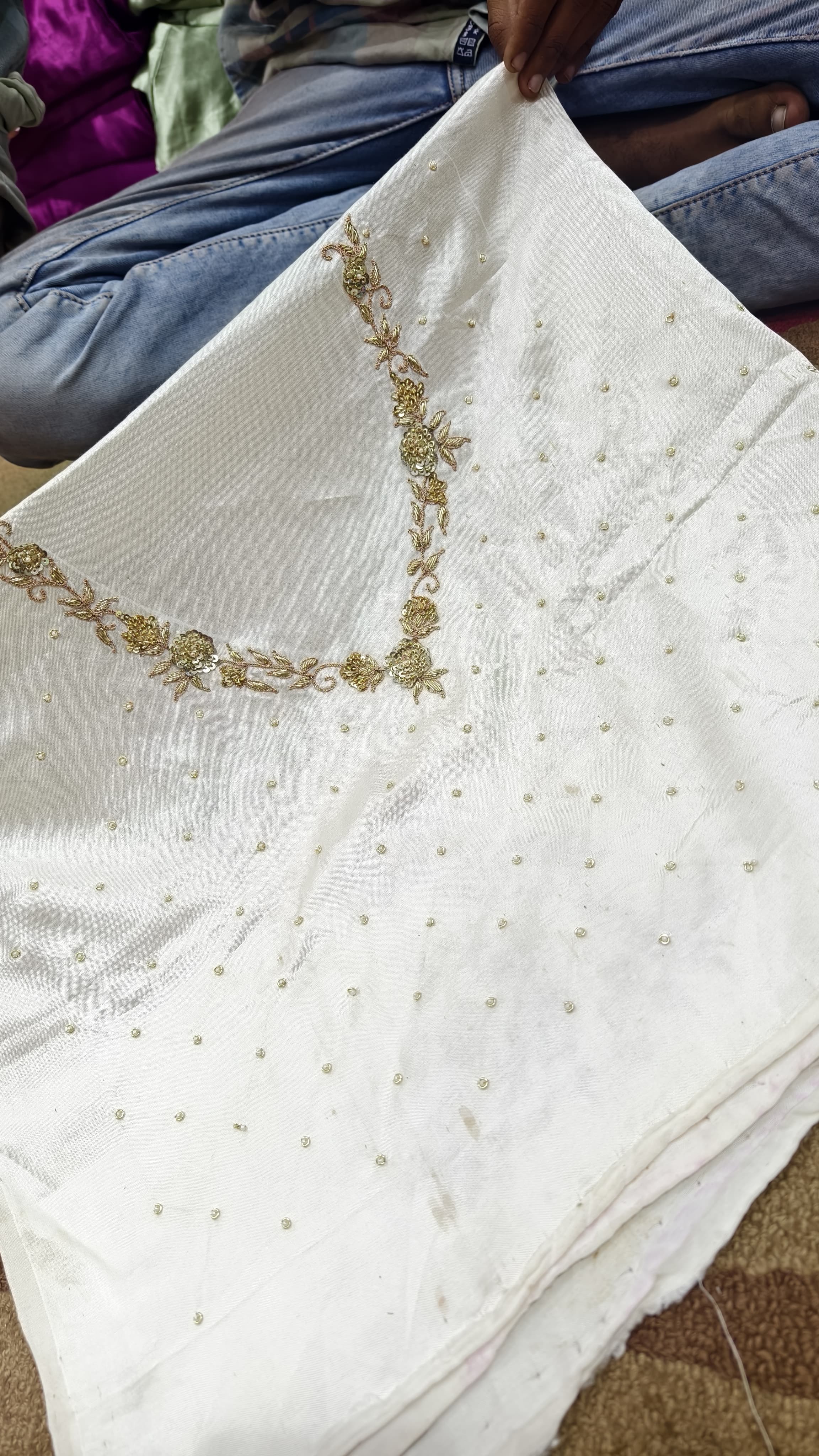 Pure Mashru Gaji Silk Blouse Piece with Pearl Jardoshi Work