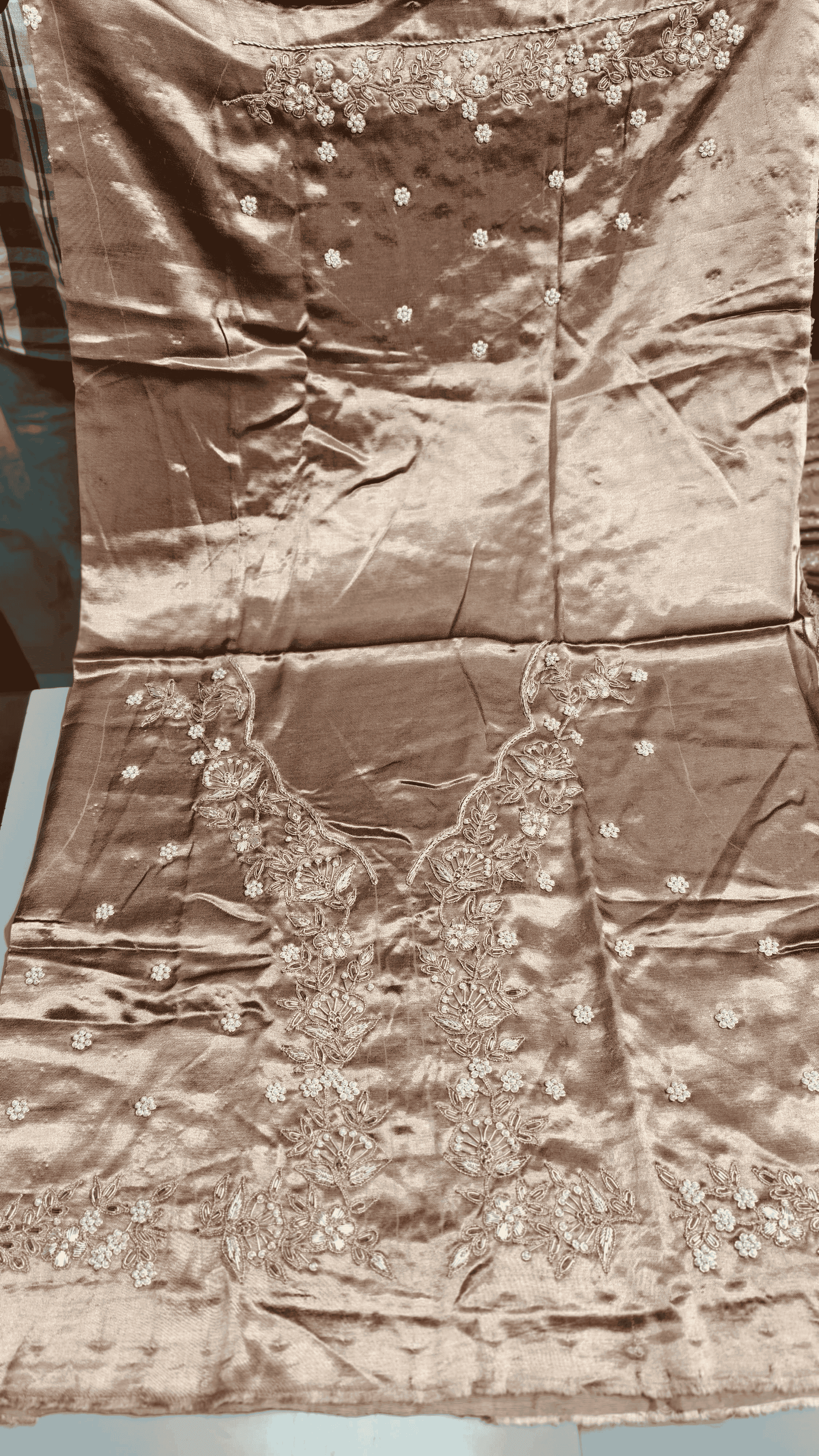 Pure Mashru Gaji Silk Blouse Piece with Pearl Jardoshi Work