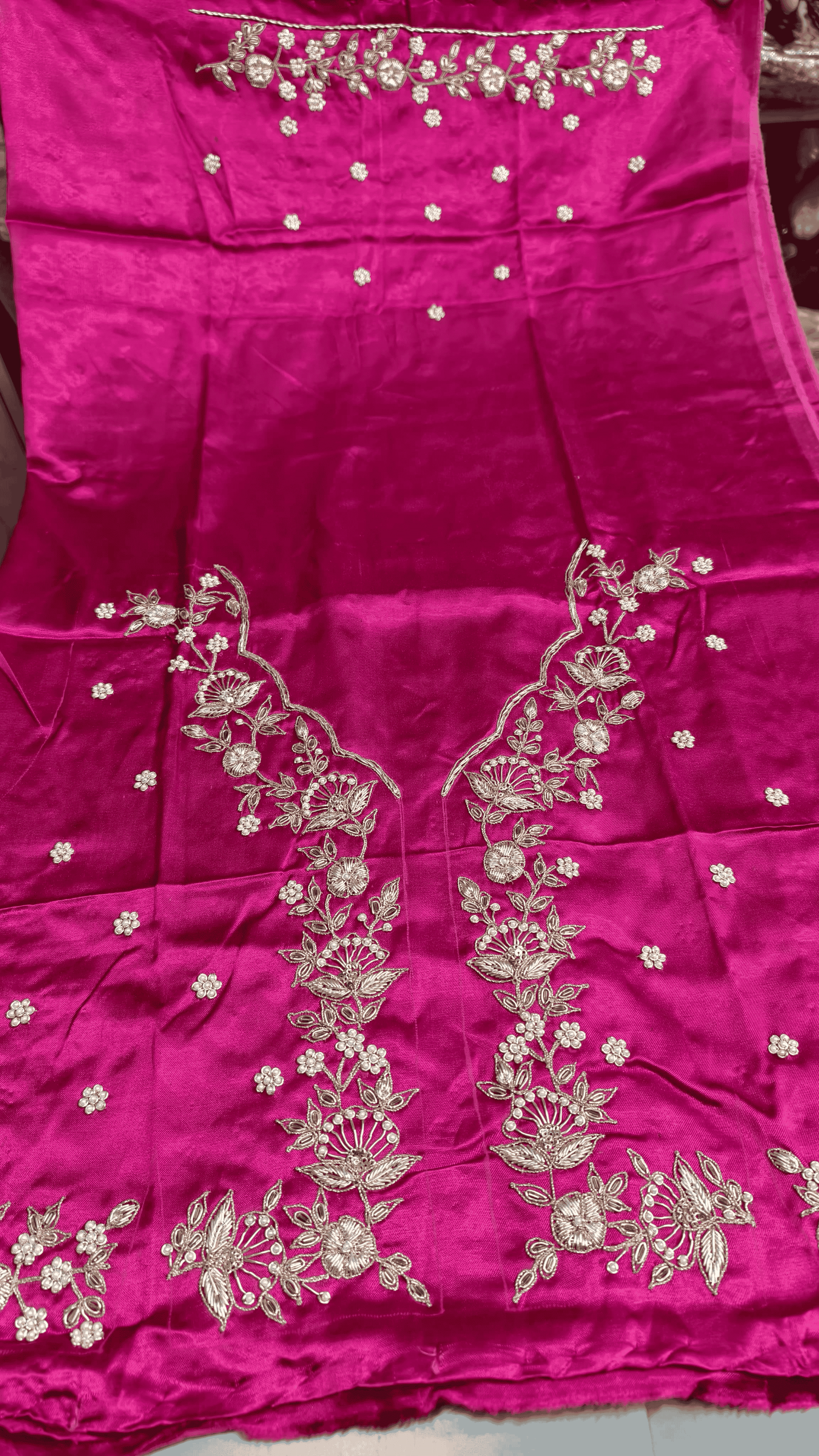Pure Mashru Gaji Silk Blouse Piece with Pearl Jardoshi Work
