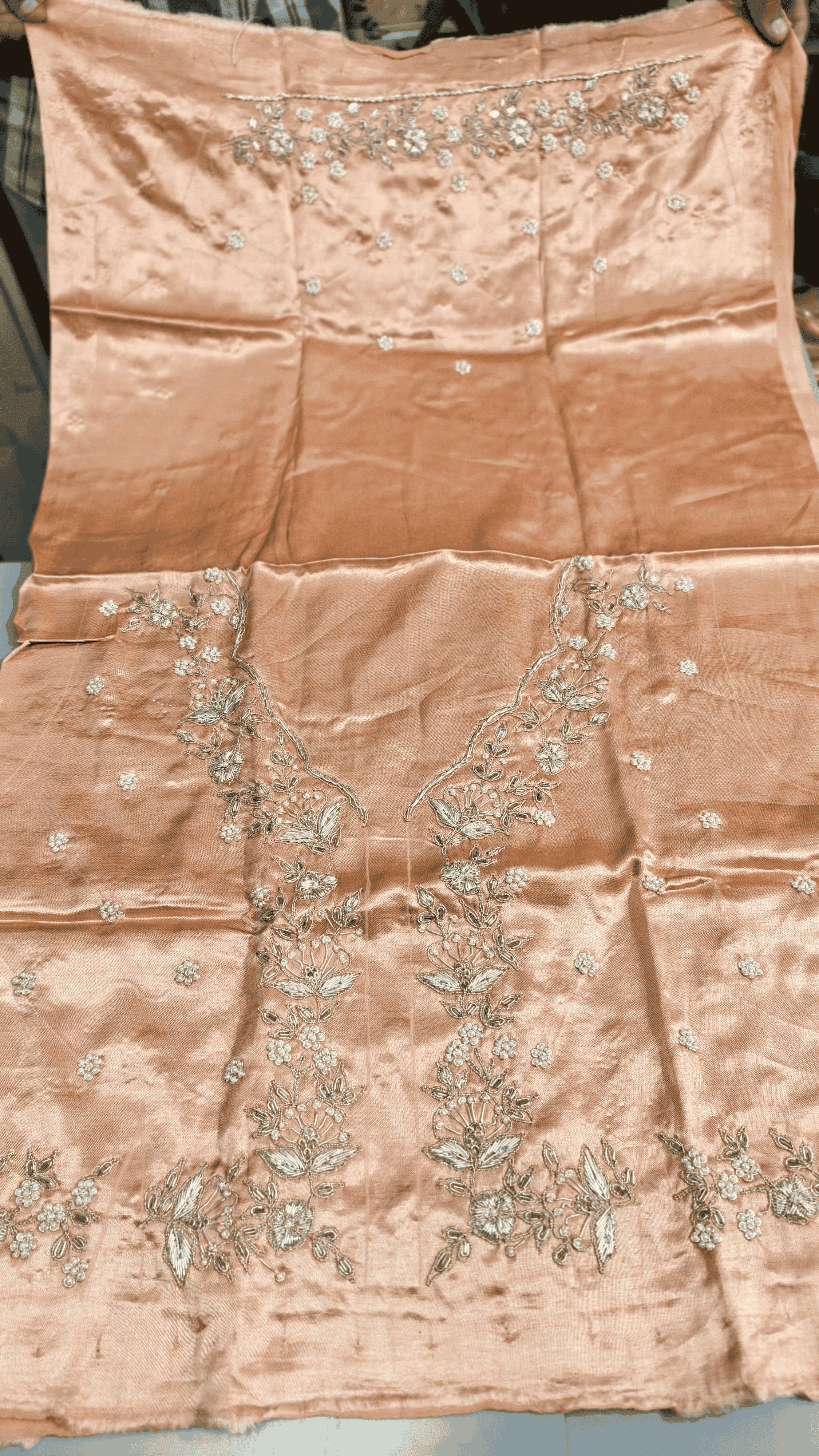 Pure Mashru Gaji Silk Blouse Piece with Pearl Jardoshi Work