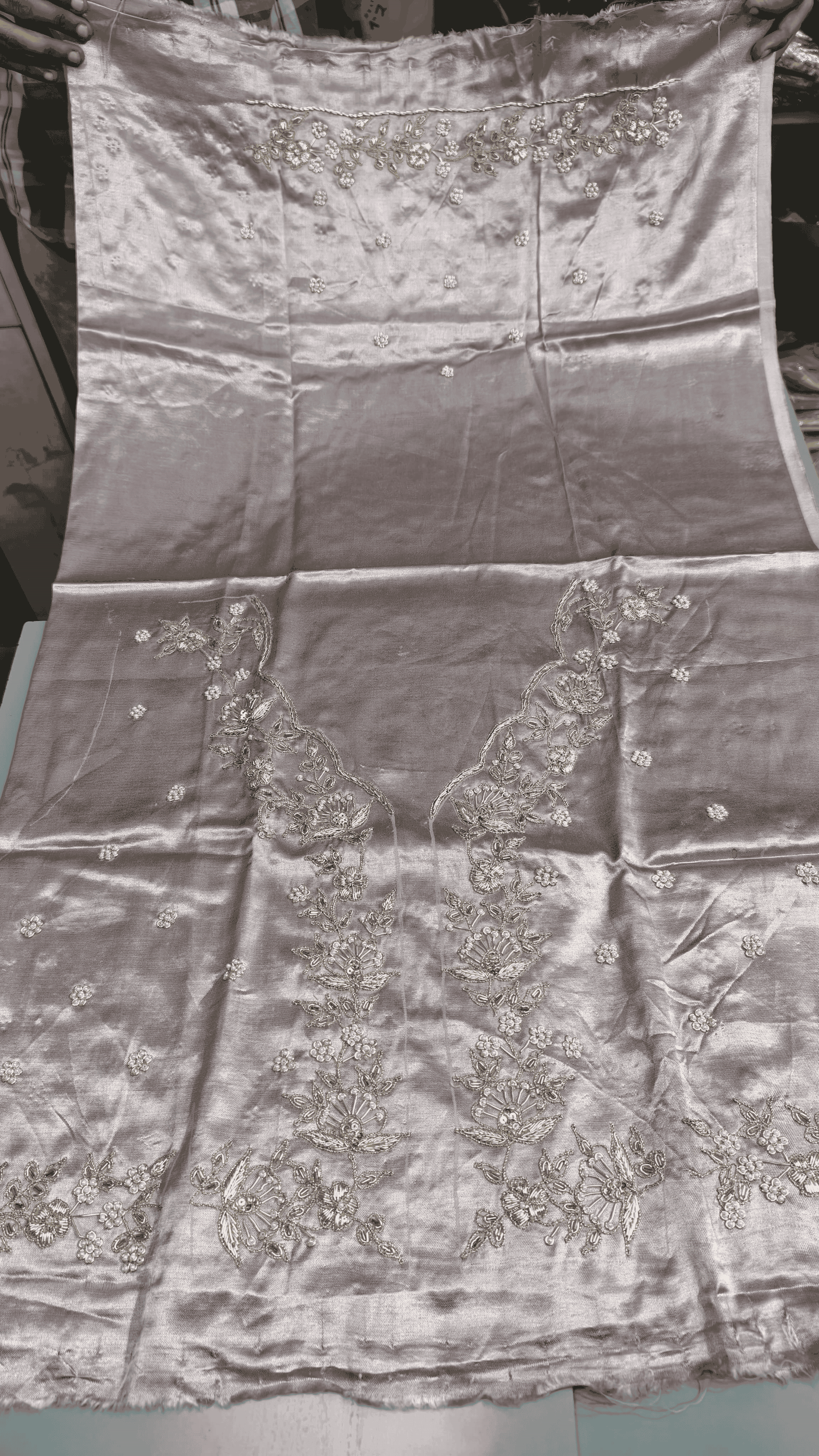 Pure Mashru Gaji Silk Blouse Piece with Pearl Jardoshi Work