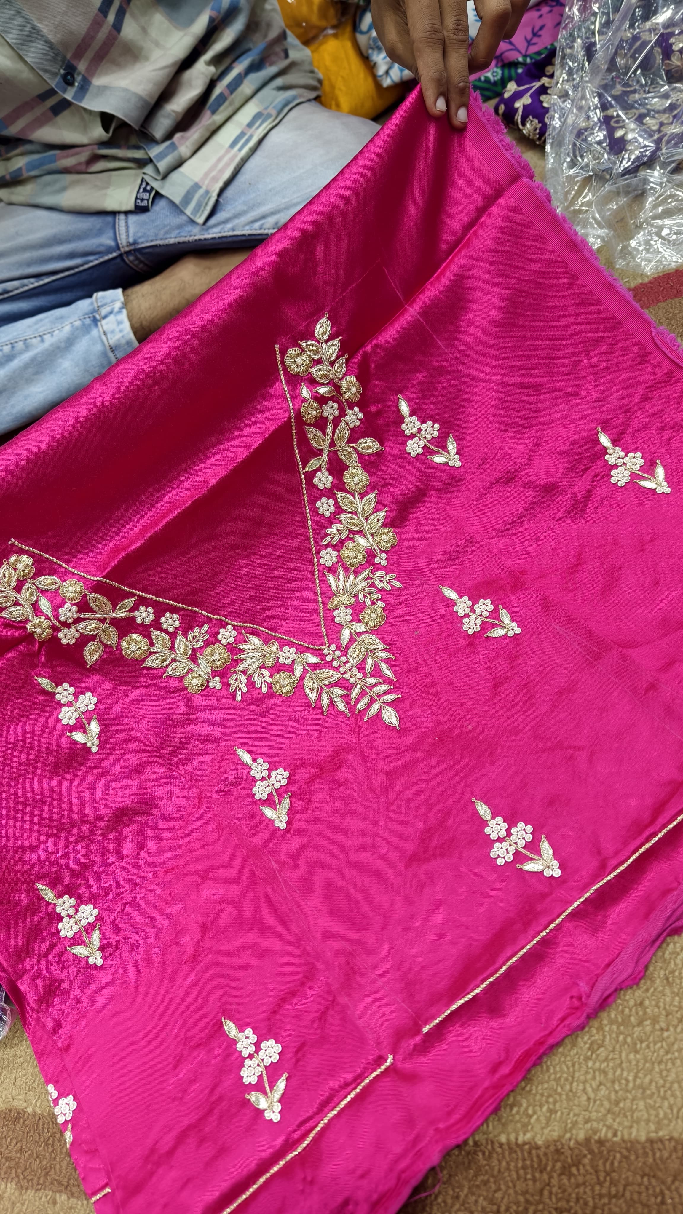 Pure Mashru Gaji Silk Blouse Piece with Pearl Jardoshi Work