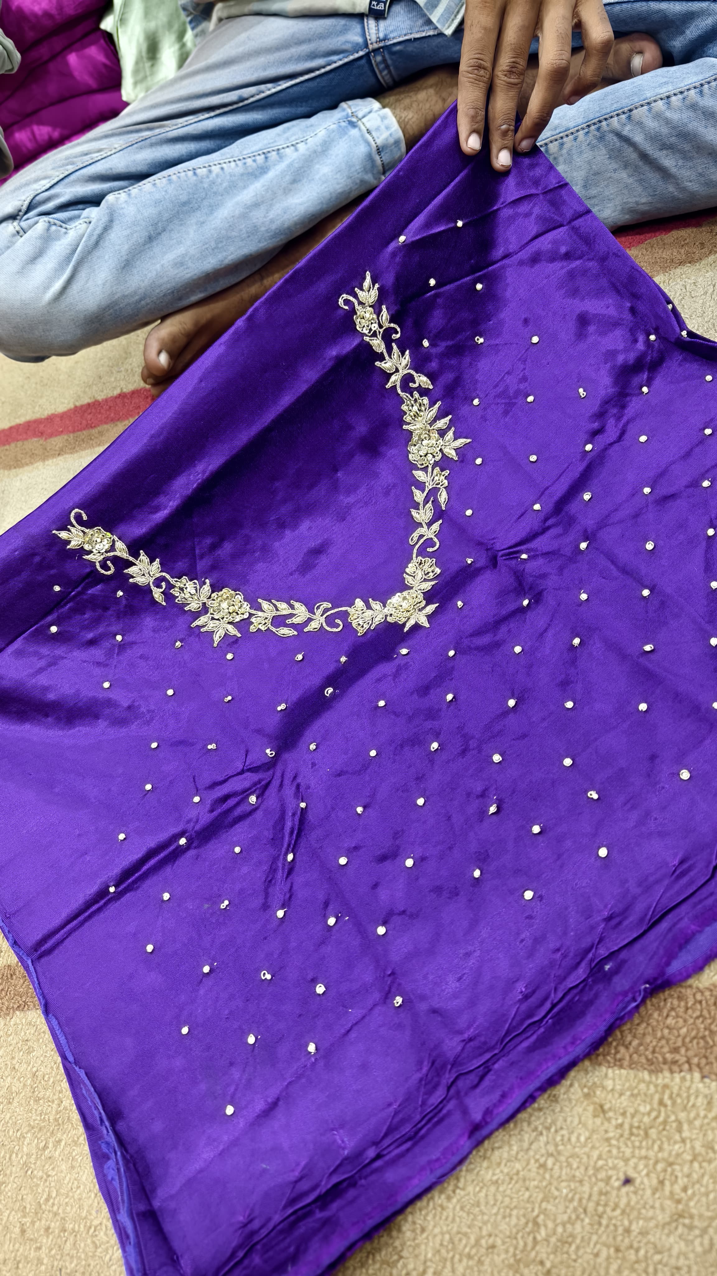 Pure Mashru Gaji Silk Blouse Piece with Pearl Jardoshi Work