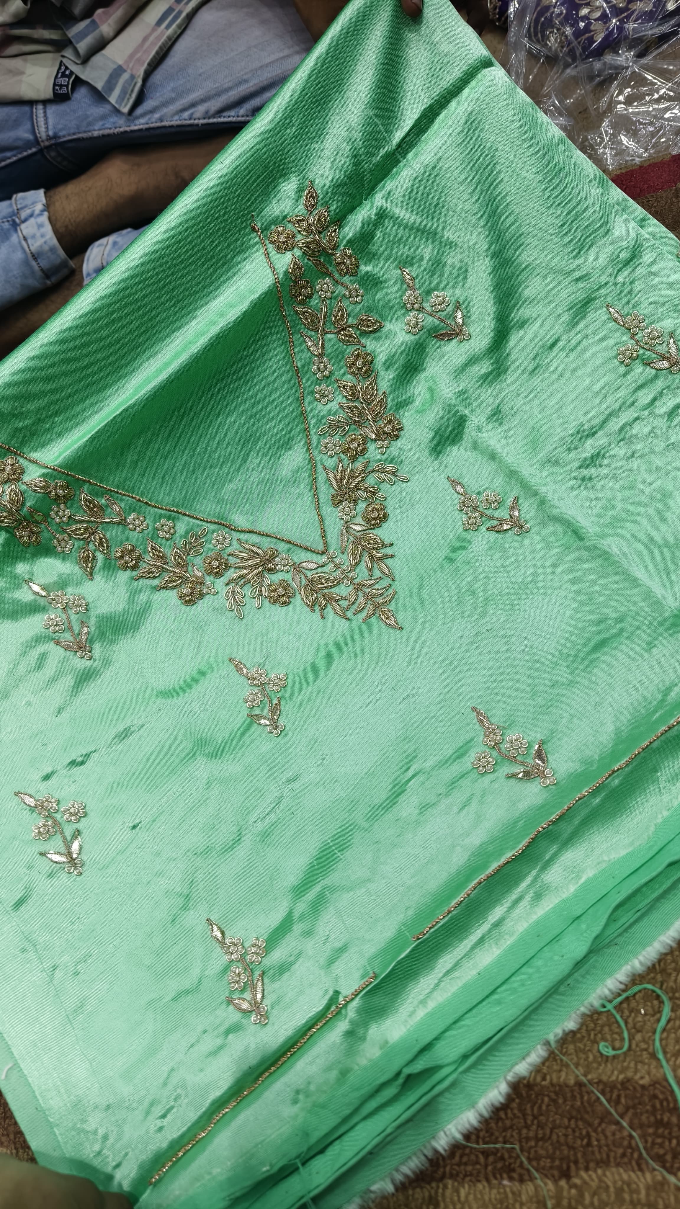 Pure Mashru Gaji Silk Blouse Piece with Pearl Jardoshi Work