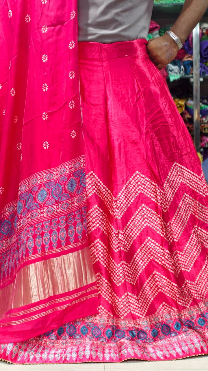 Pure Mashru Gaji Silk Digital Print Ghagra Set