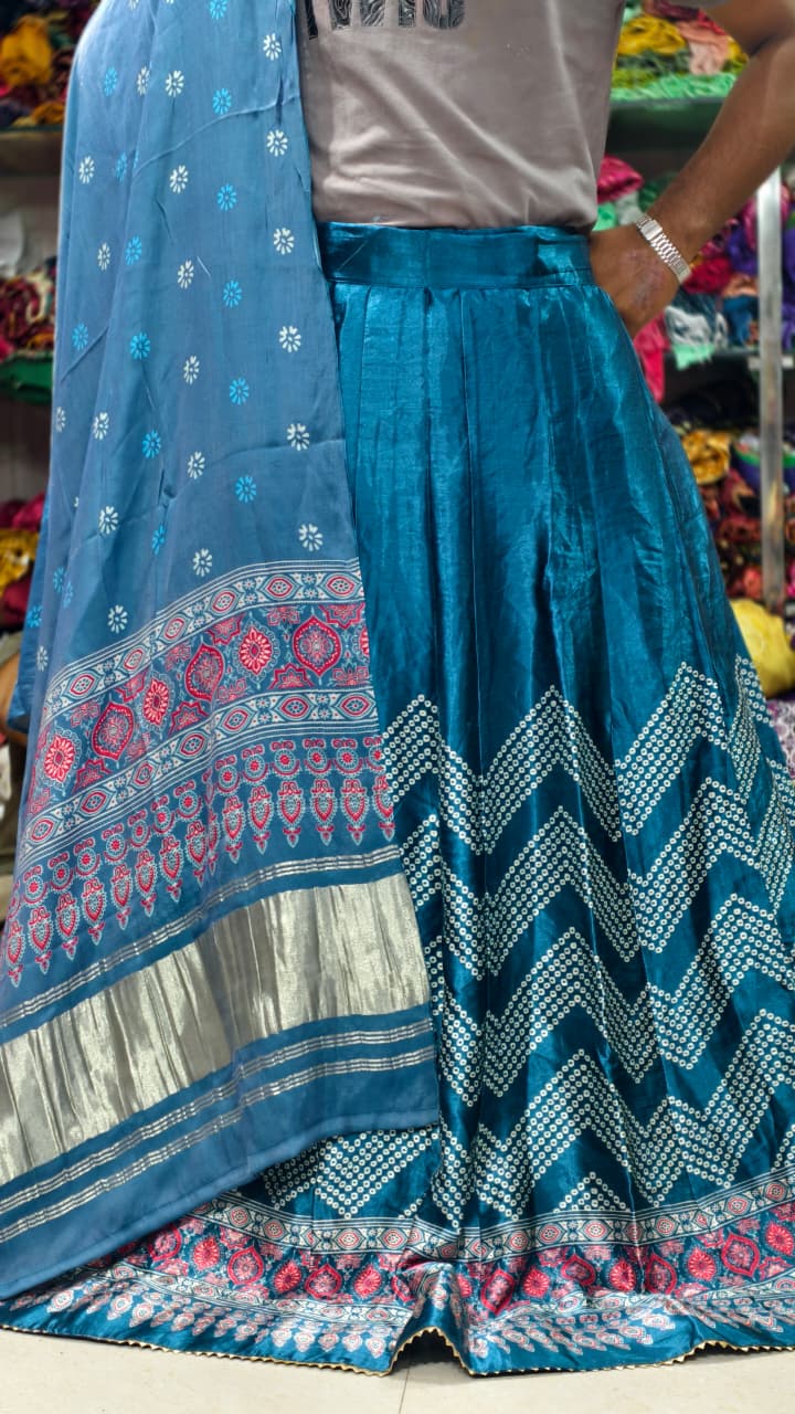 Pure Mashru Gaji Silk Digital Print Ghagra Set