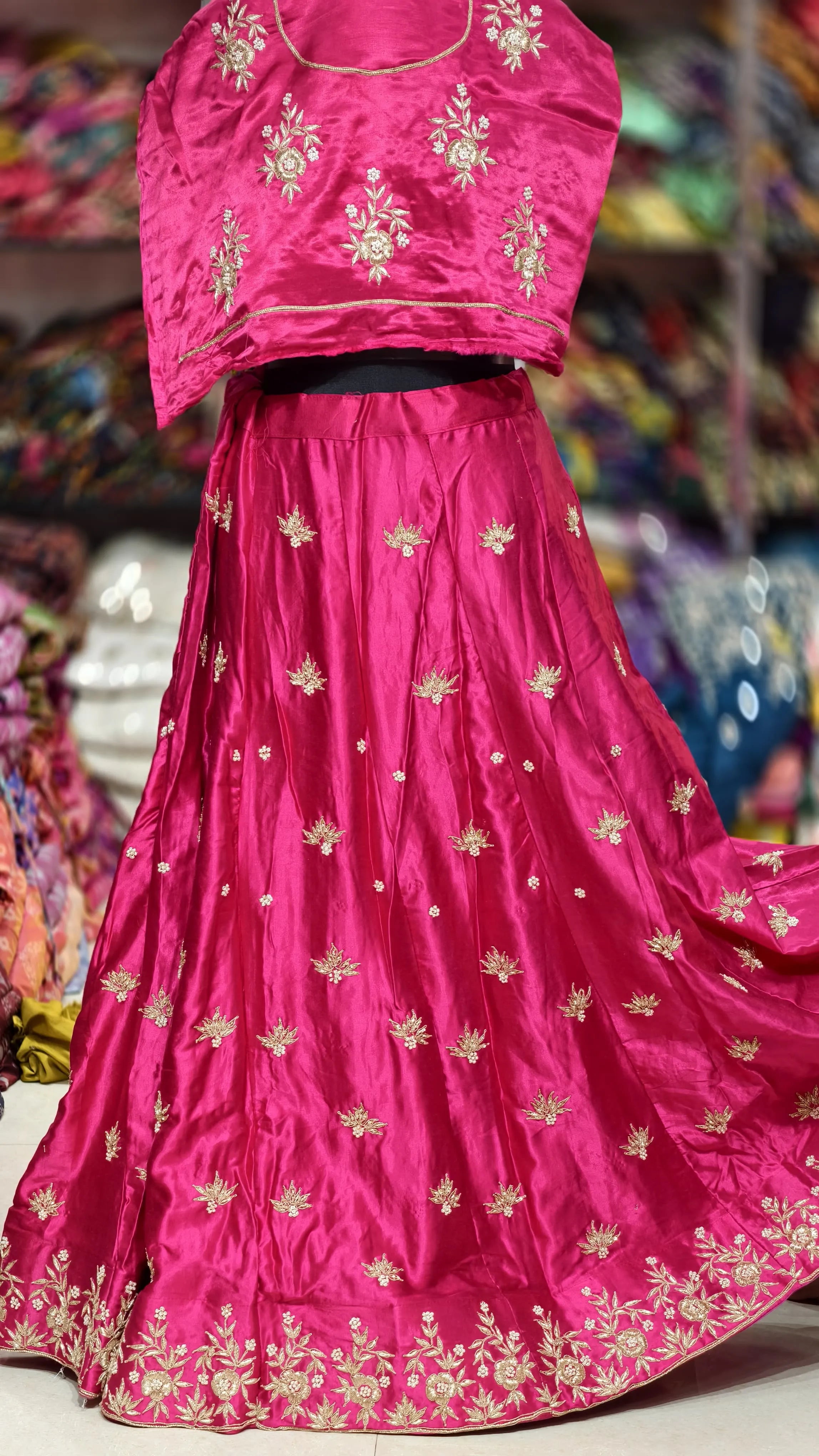 Pure Mashru Gaji Silk Ghagra &amp; Blouse with Pearl Zardosi Khatli Work