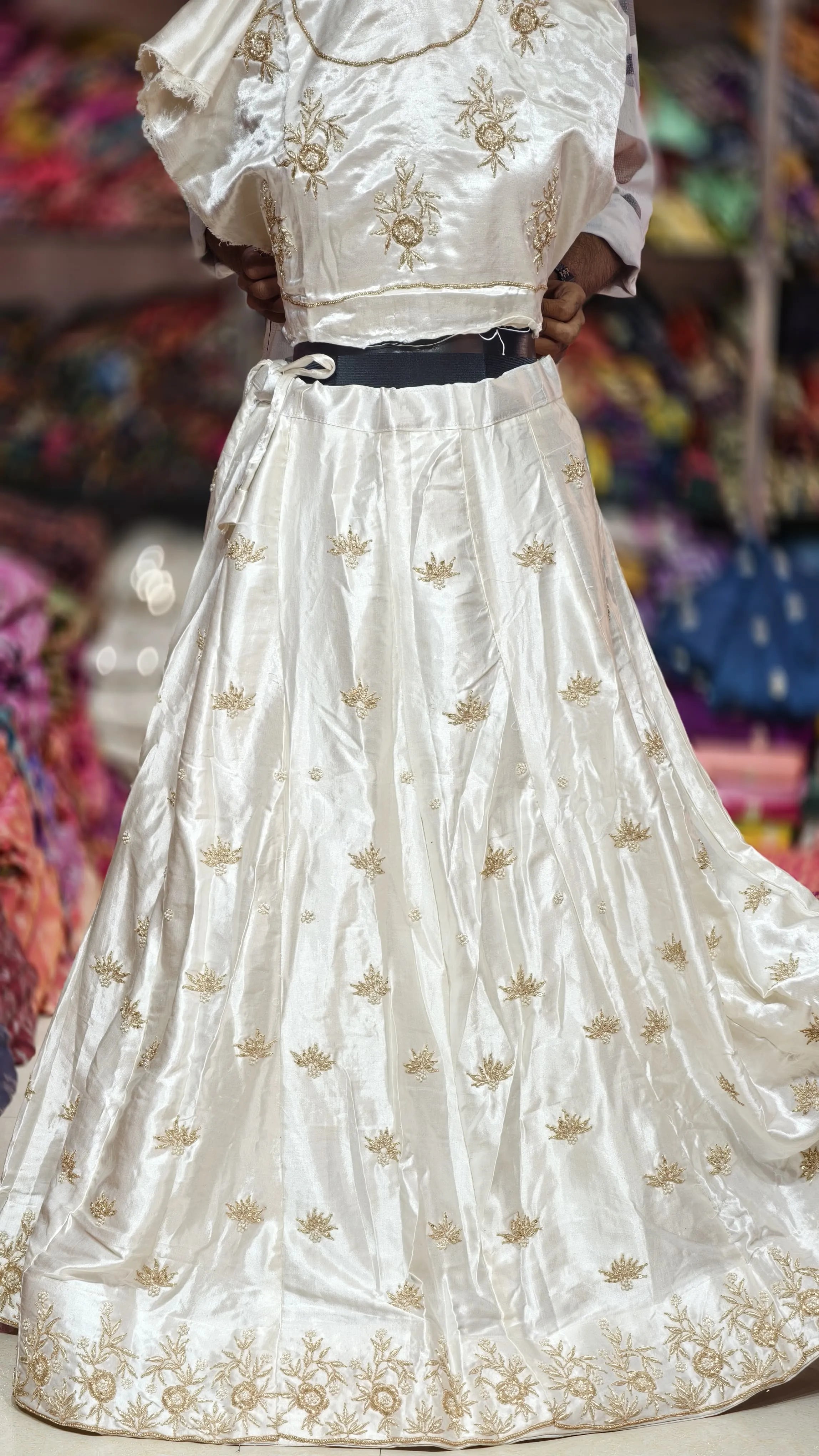 Pure Mashru Gaji Silk Ghagra &amp; Blouse with Pearl Zardosi Khatli Work